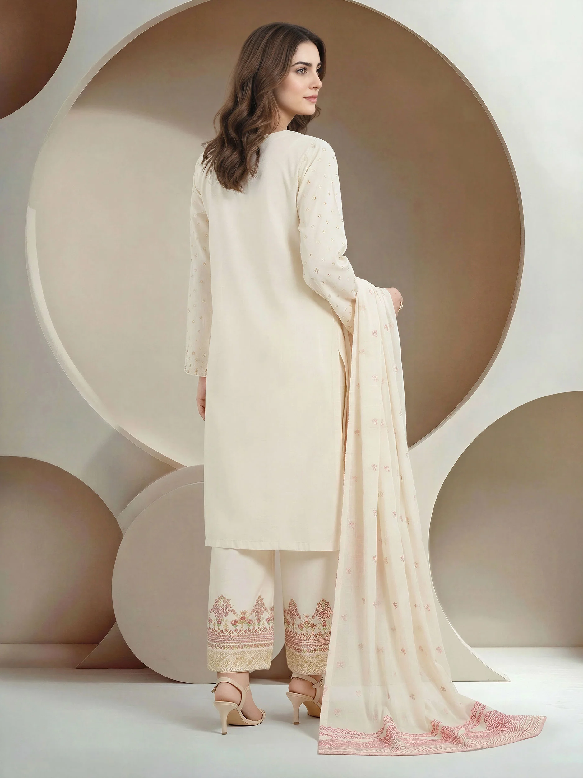 3 Piece Dobby Jacquard Suit- Embroidered (Pret) - Image 3