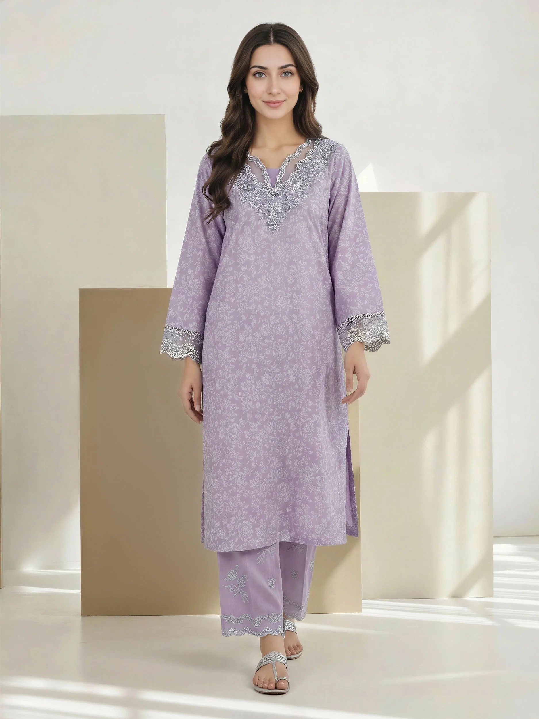 2 Piece Self Jacquard Suit- Embroidered (Pret) - Image 2