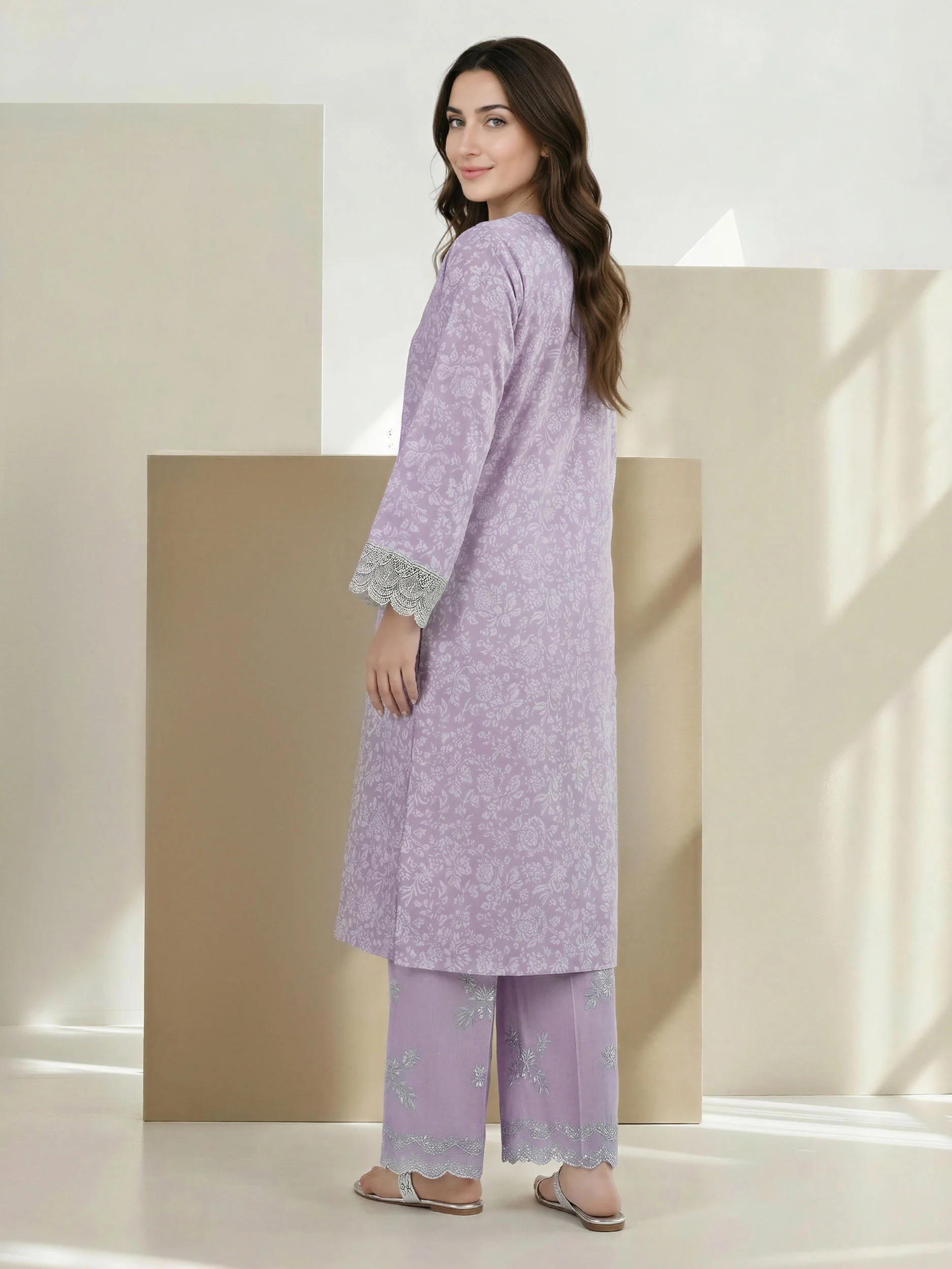 2 Piece Self Jacquard Suit- Embroidered (Pret) - Image 3