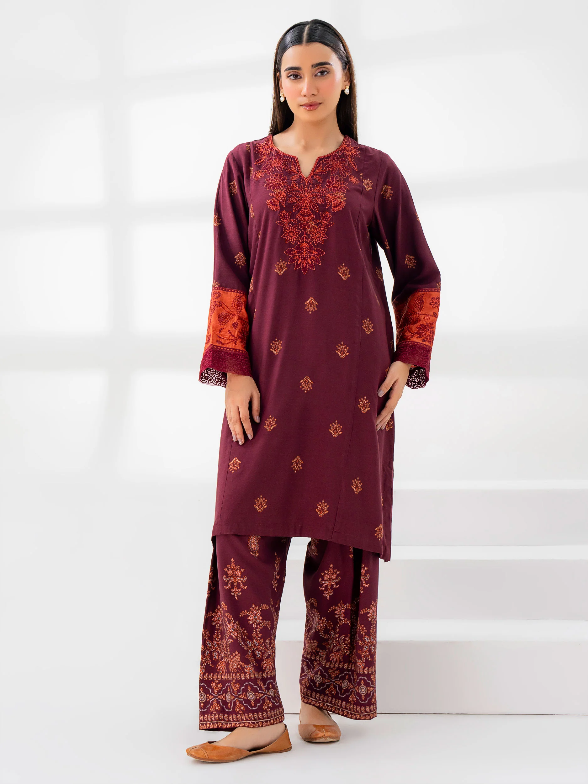 2 Piece Linen Suit-Embroidered (Pret) - Image 2