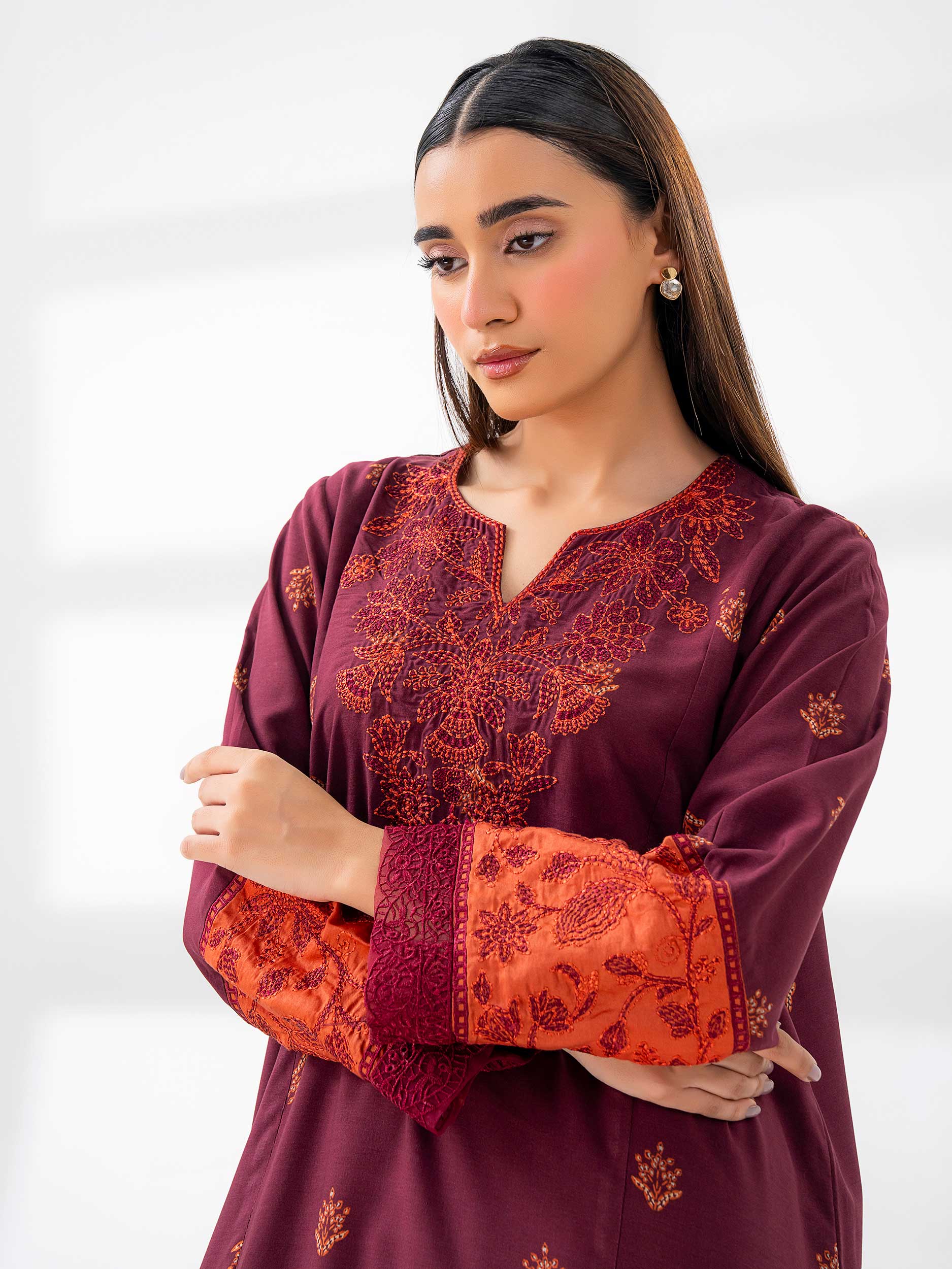 2 Piece Linen Suit-Embroidered (Pret) - Image 3