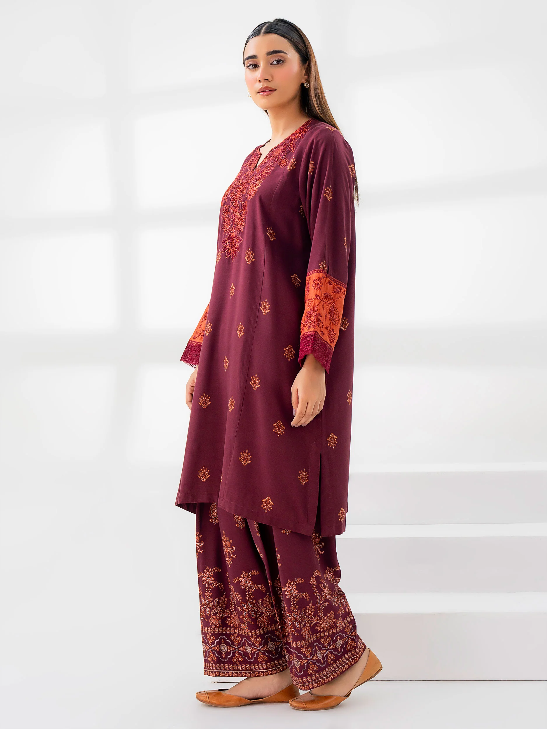 2 Piece Linen Suit-Embroidered (Pret) - Image 4
