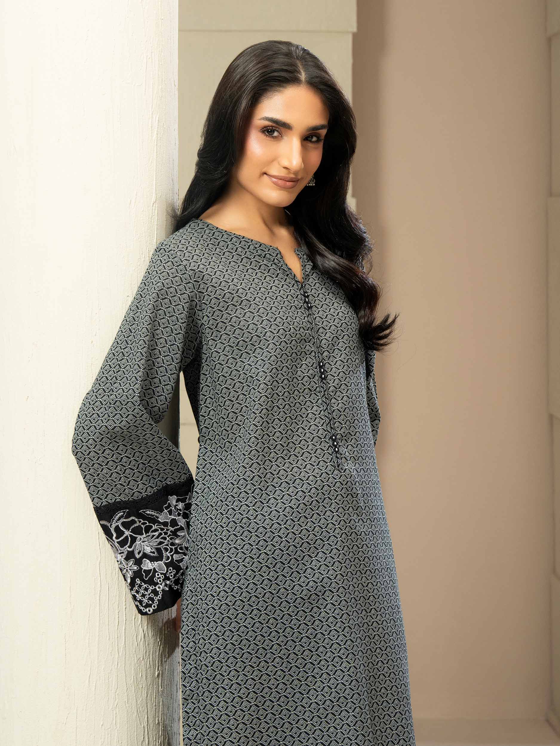 2 Piece Khaddar Suit-Embroidered (Pret) - Image 2