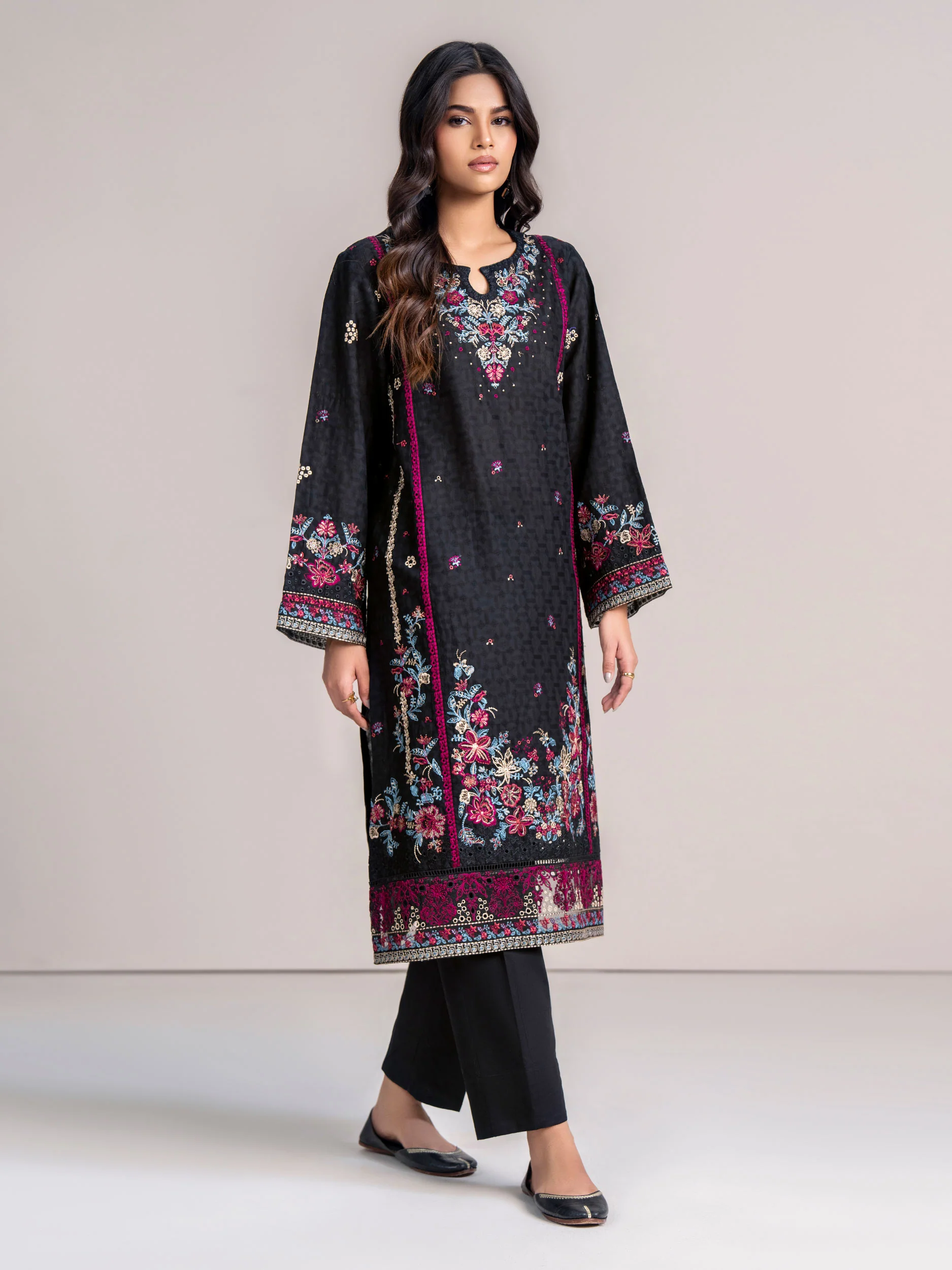 2-Piece Self Jacquard Suit-Embroidered (Pret) - Image 2