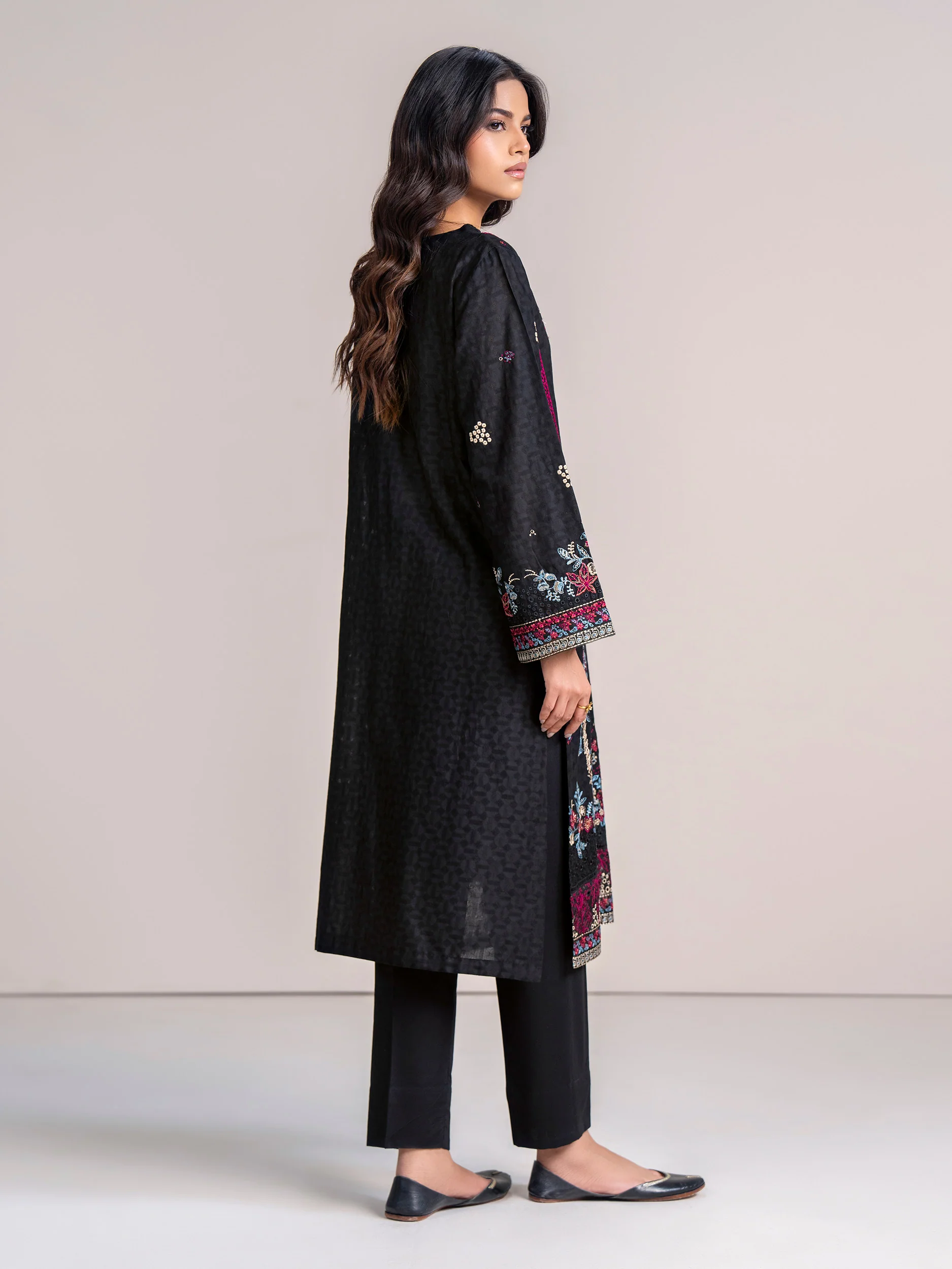 2-Piece Self Jacquard Suit-Embroidered (Pret) - Image 3
