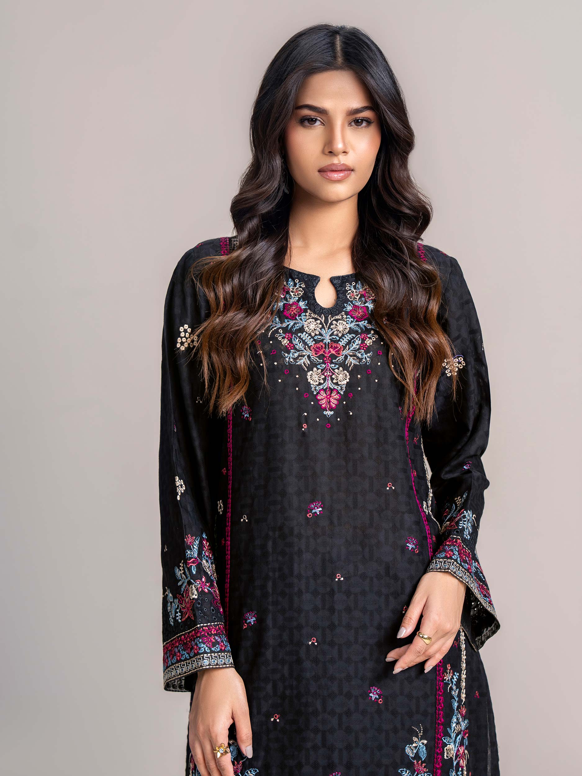 2-Piece Self Jacquard Suit-Embroidered (Pret) - Image 4