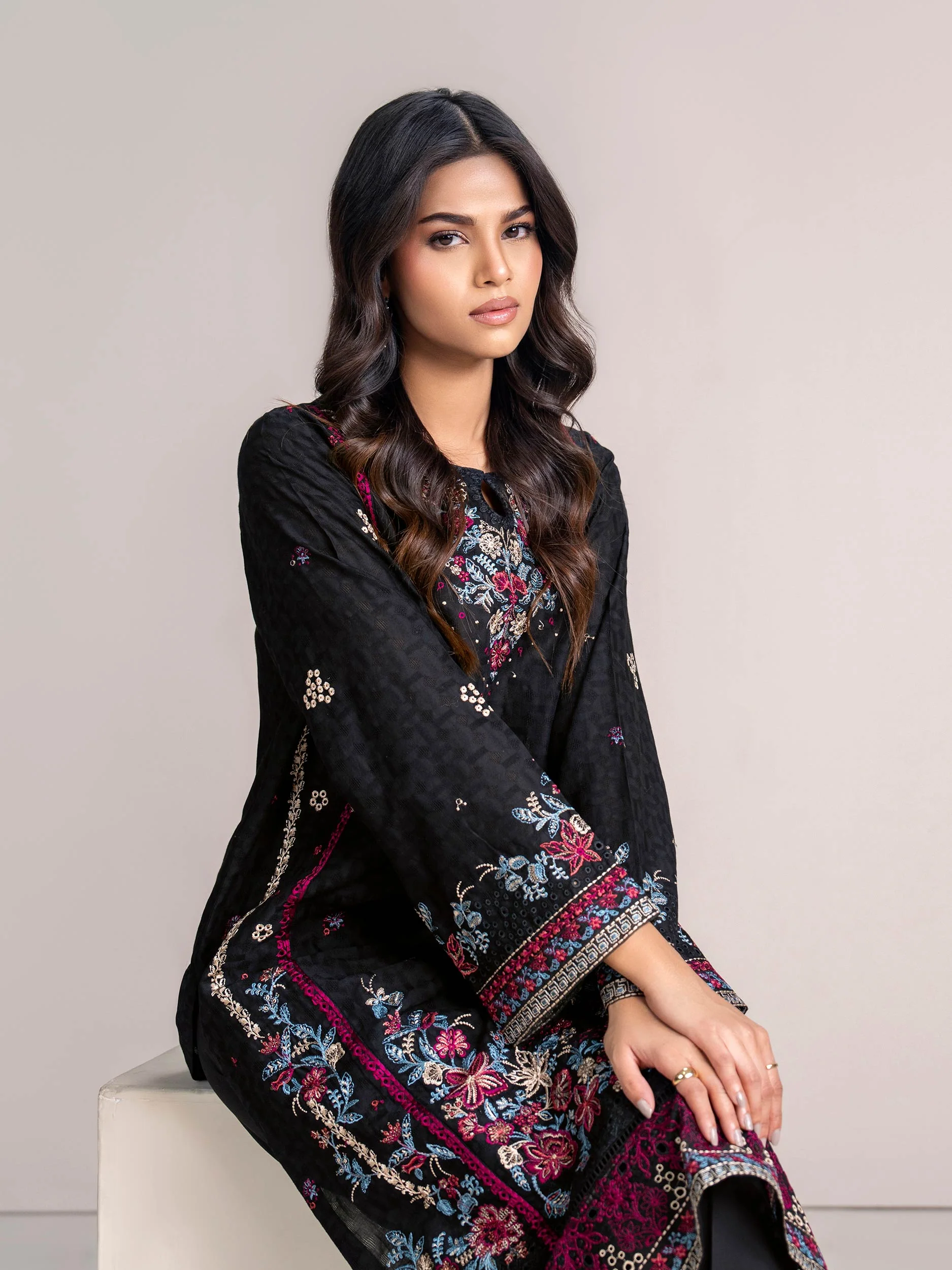 2-Piece Self Jacquard Suit-Embroidered (Pret) - Image 5
