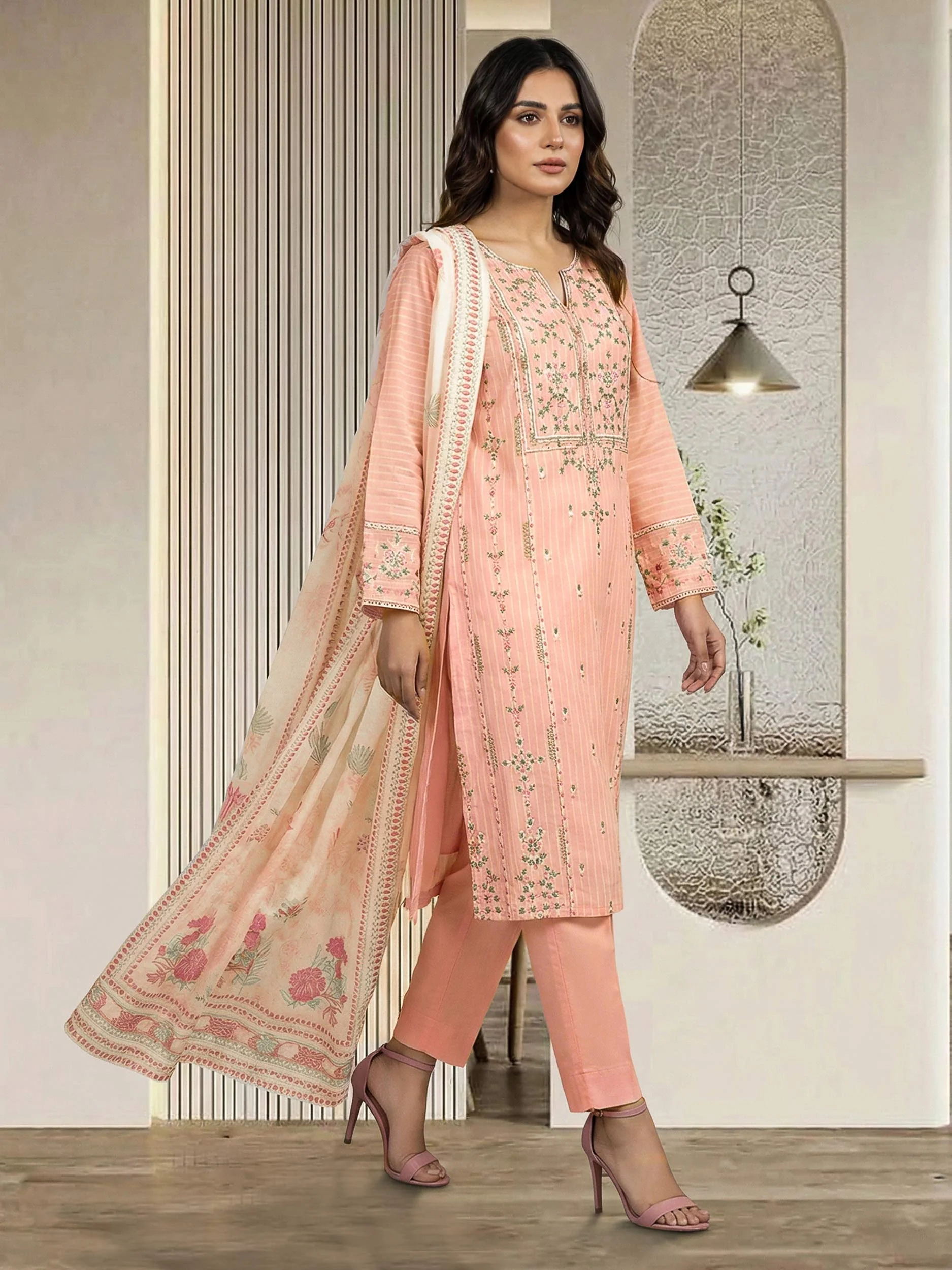 3 Piece Self Jacquard Suit- Embroidered (Pret) - Image 2