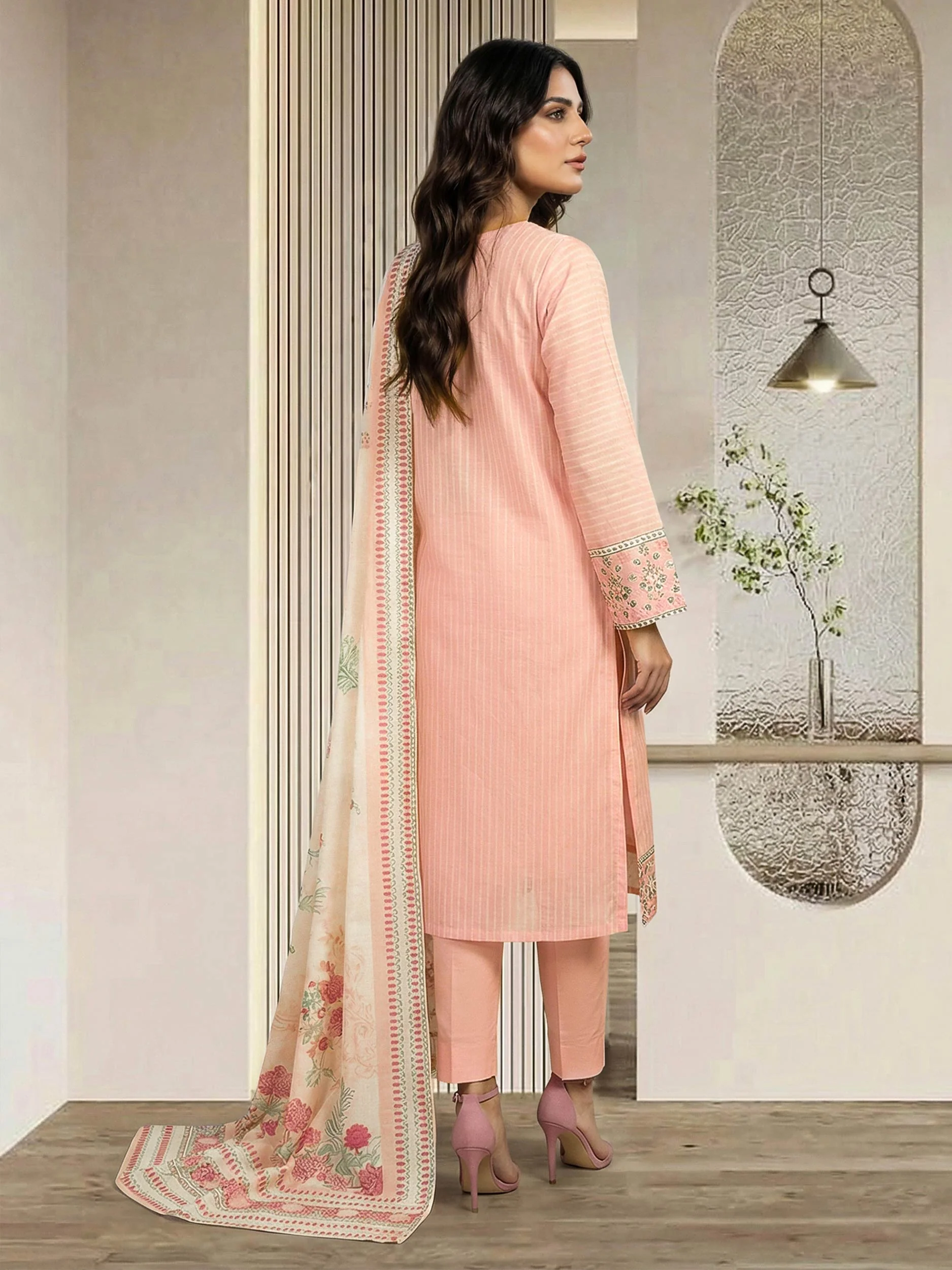 3 Piece Self Jacquard Suit- Embroidered (Pret) - Image 3
