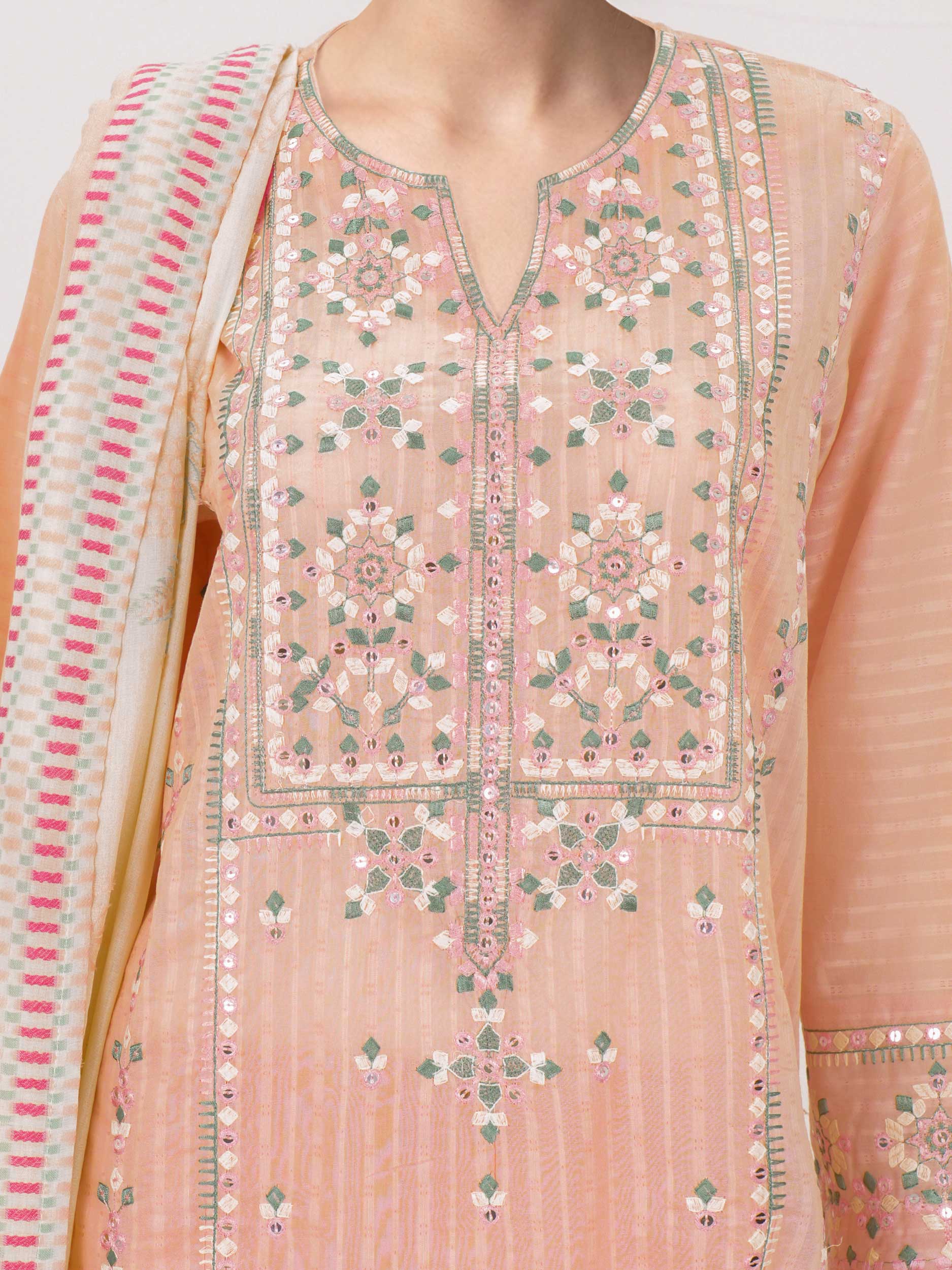 3 Piece Self Jacquard Suit- Embroidered (Pret) - Image 4
