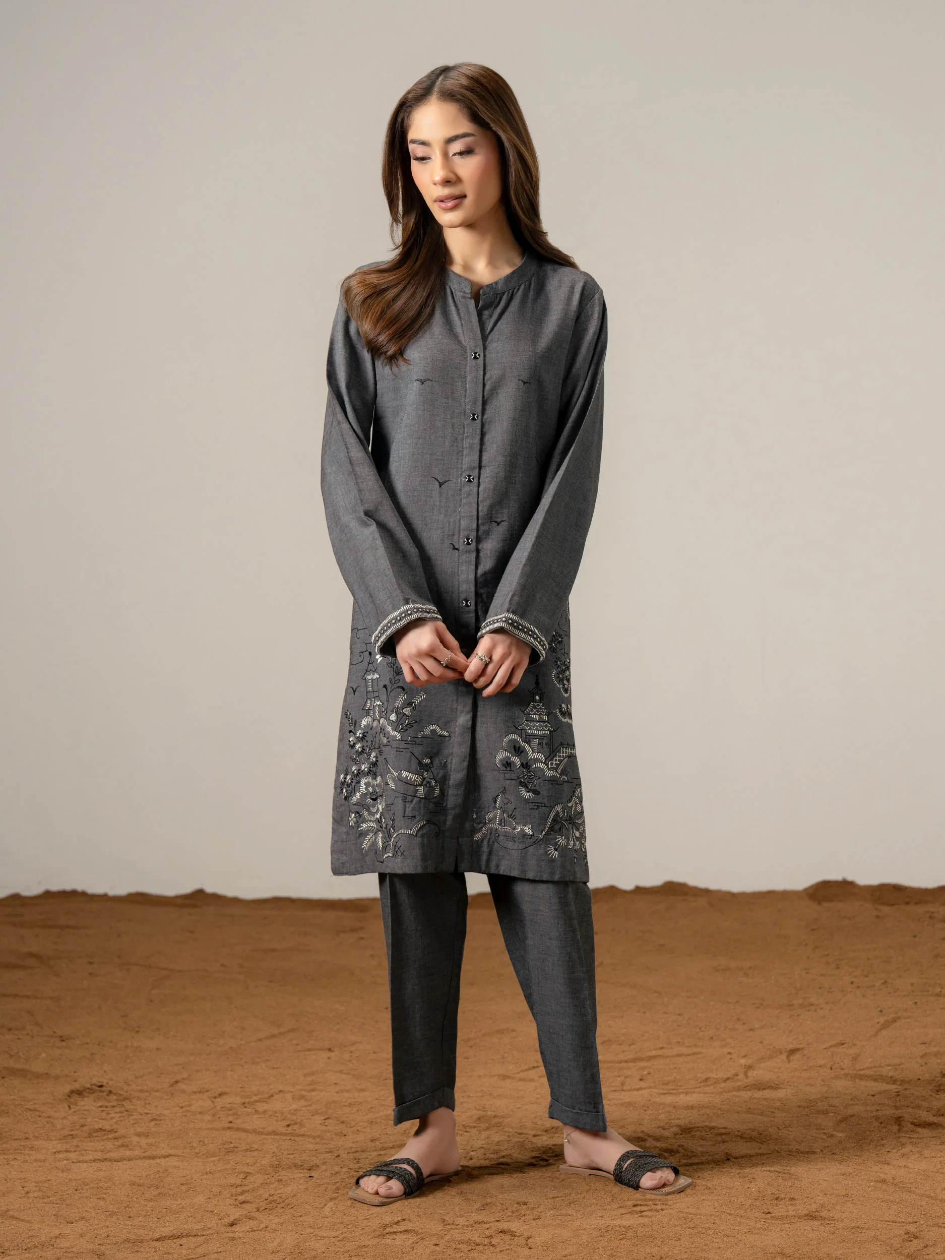 2 Piece Yarn Dyed Suit-Embroidered (Pret) - Image 6