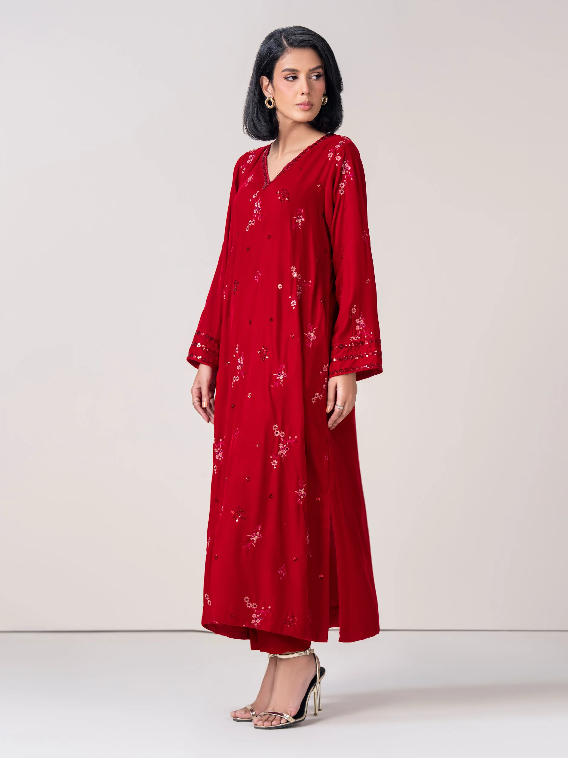 2 Piece Velvet Suit- Embroidered (Pret) - Image 2
