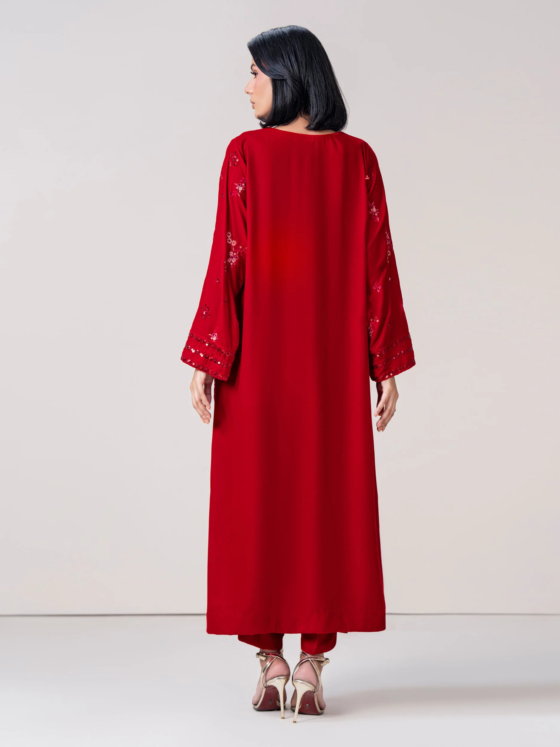 2 Piece Velvet Suit- Embroidered (Pret) - Image 3