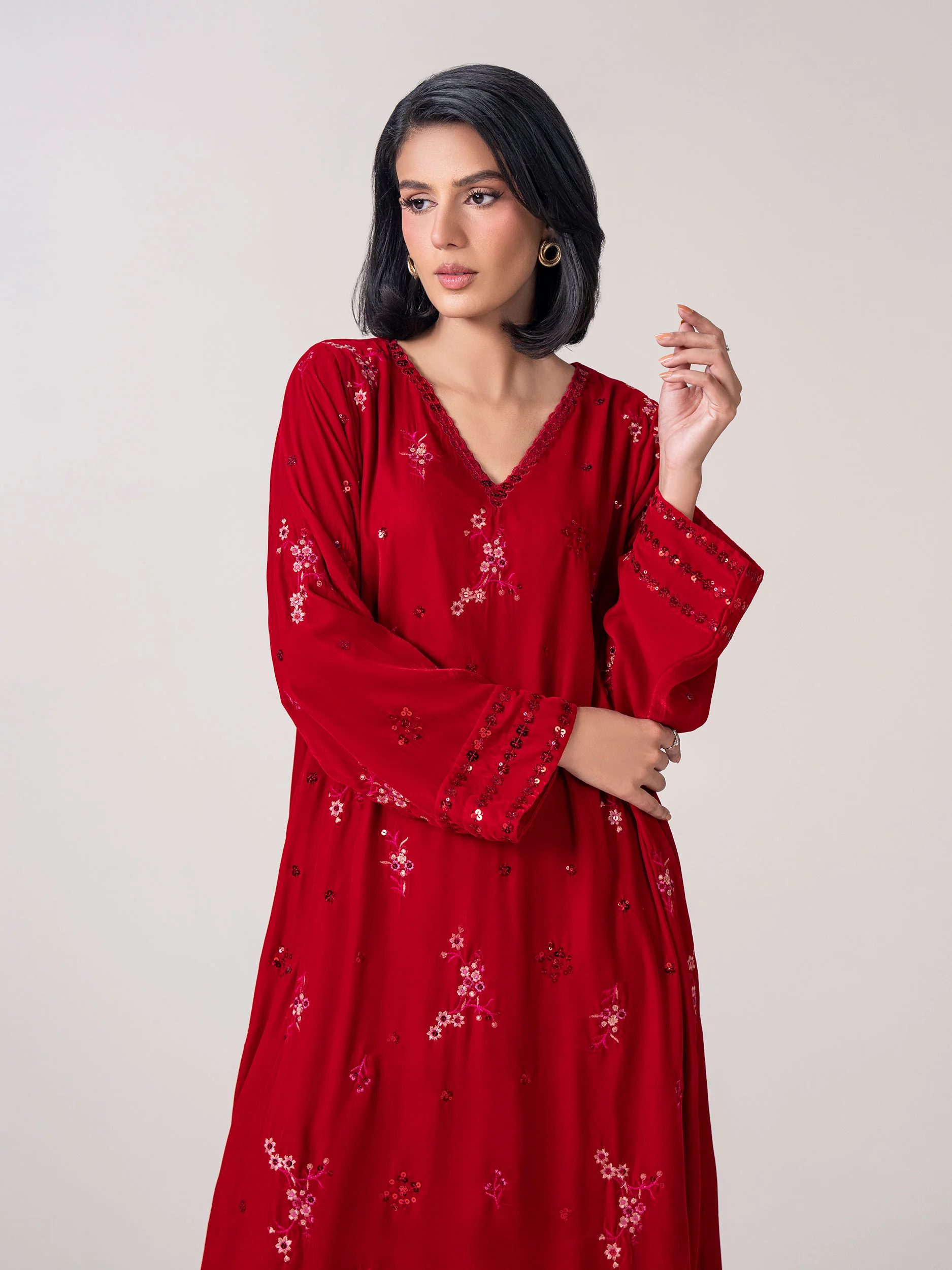 2 Piece Velvet Suit- Embroidered (Pret) - Image 4