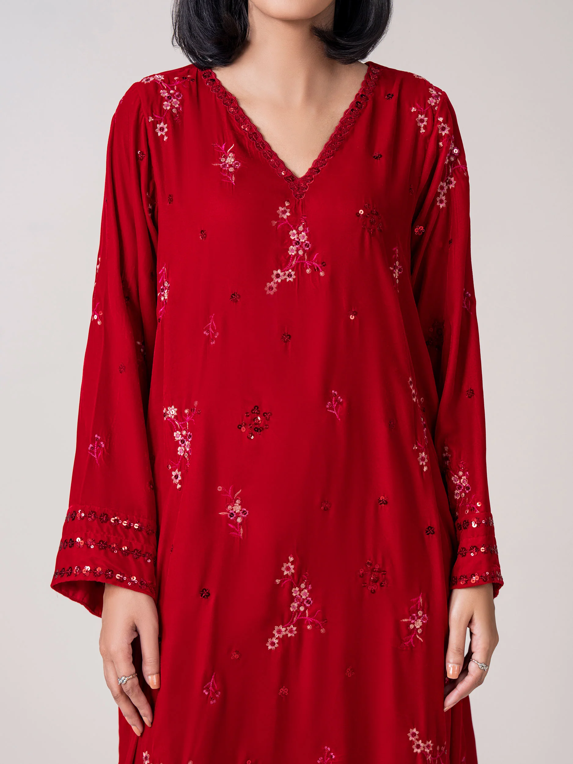 2 Piece Velvet Suit- Embroidered (Pret) - Image 6
