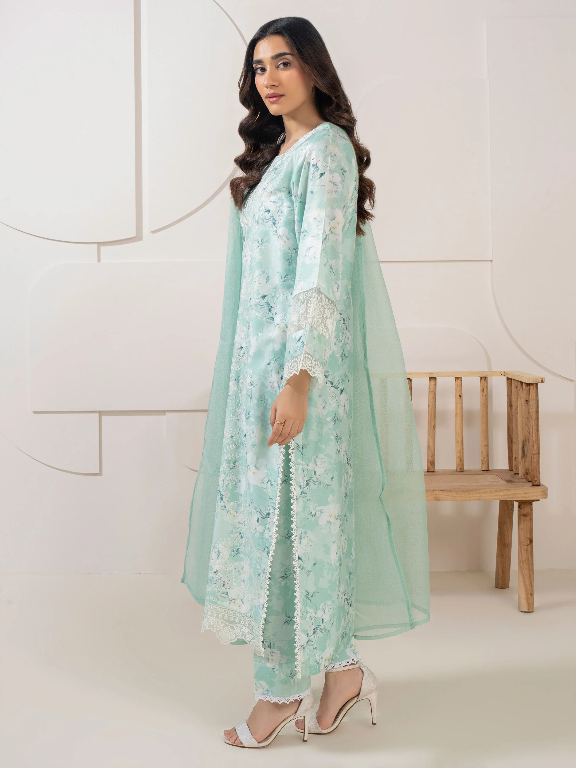 3 Piece Satin Suit-Embroidered (Pret) - Image 4