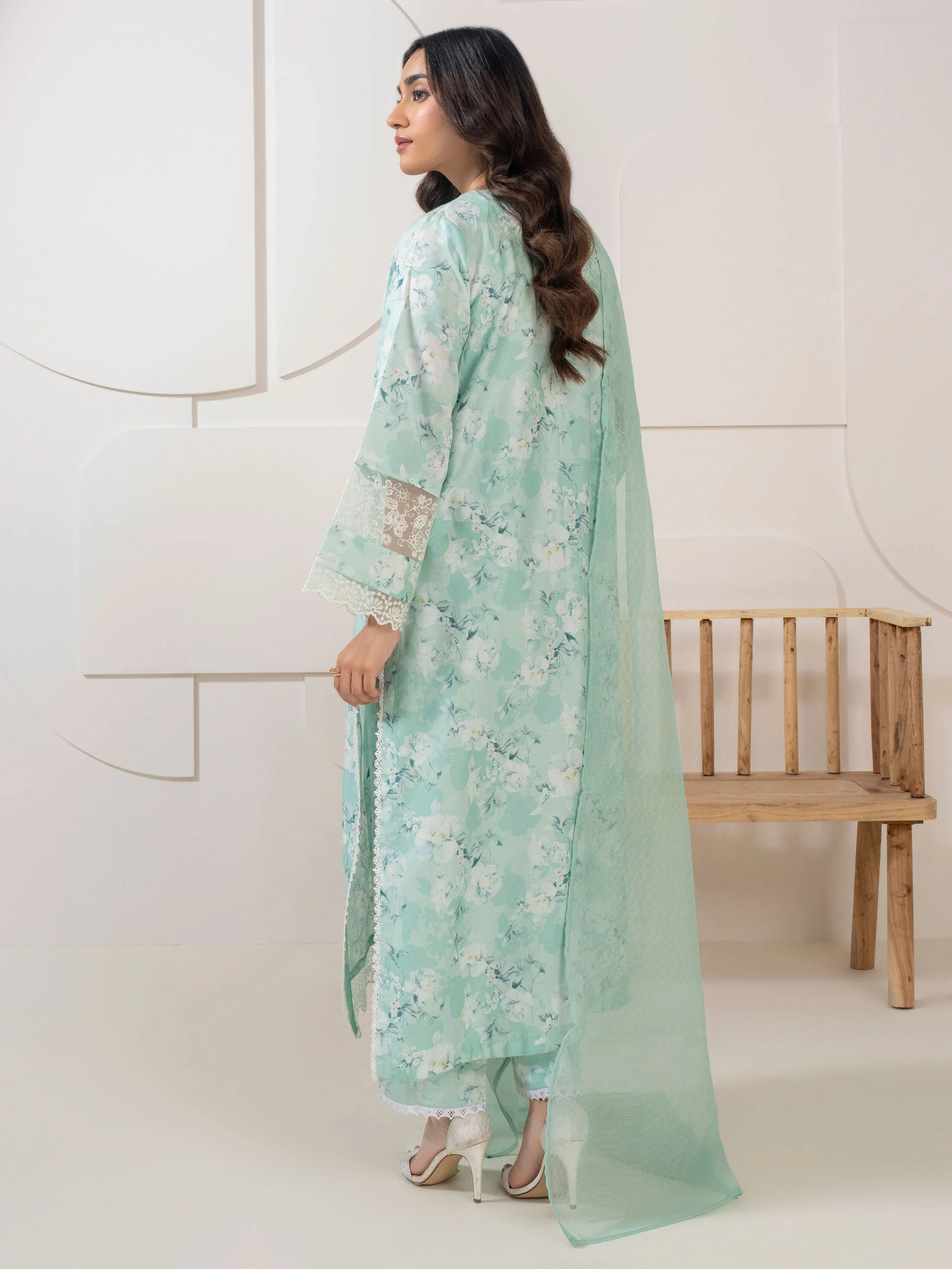 3 Piece Satin Suit-Embroidered (Pret) - Image 5
