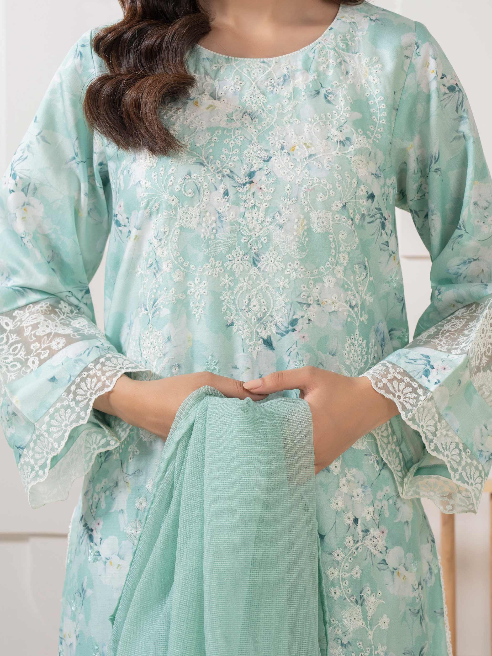 3 Piece Satin Suit-Embroidered (Pret) - Image 6