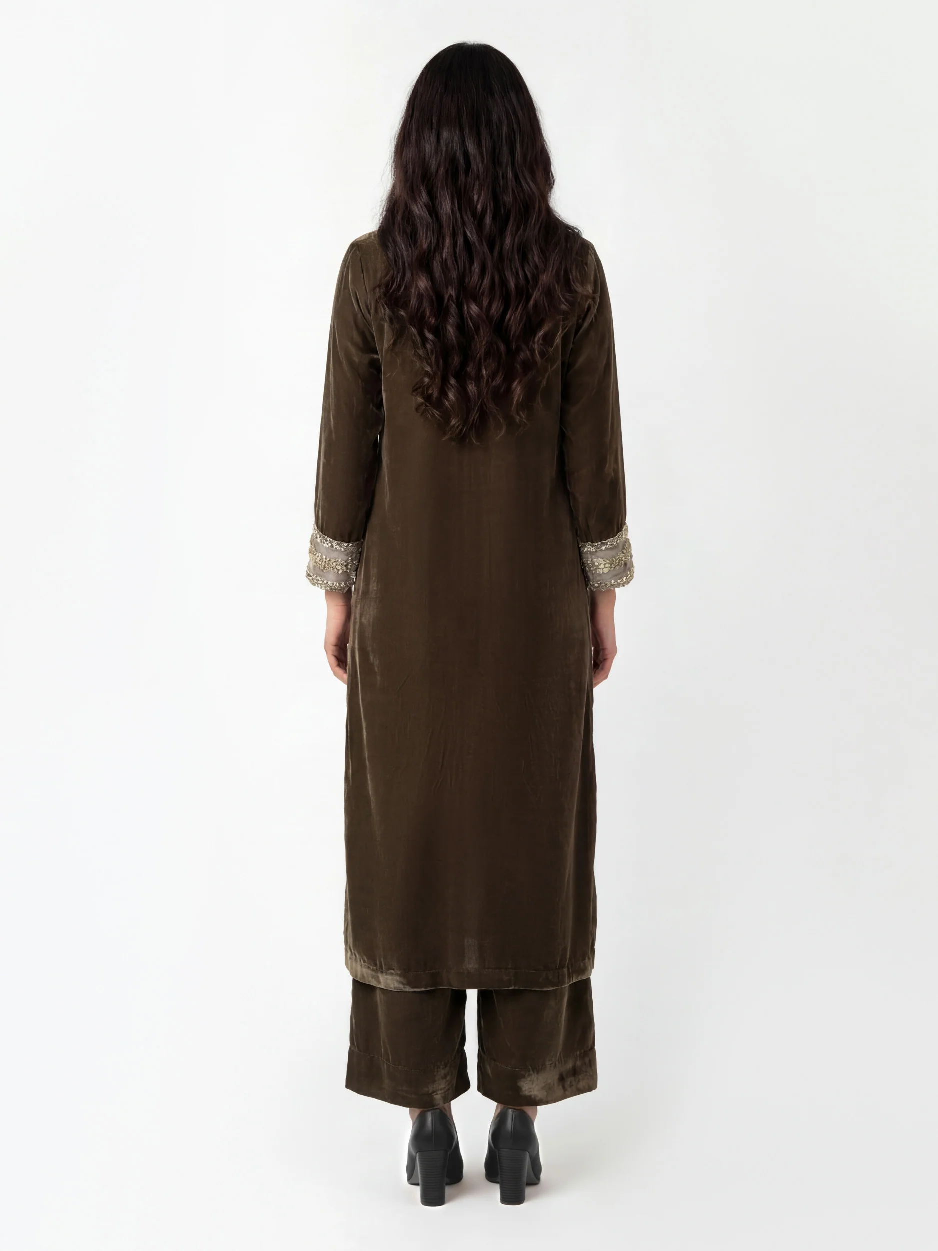 2 Piece Velvet Suit- Embroidered (Pret) - Image 3