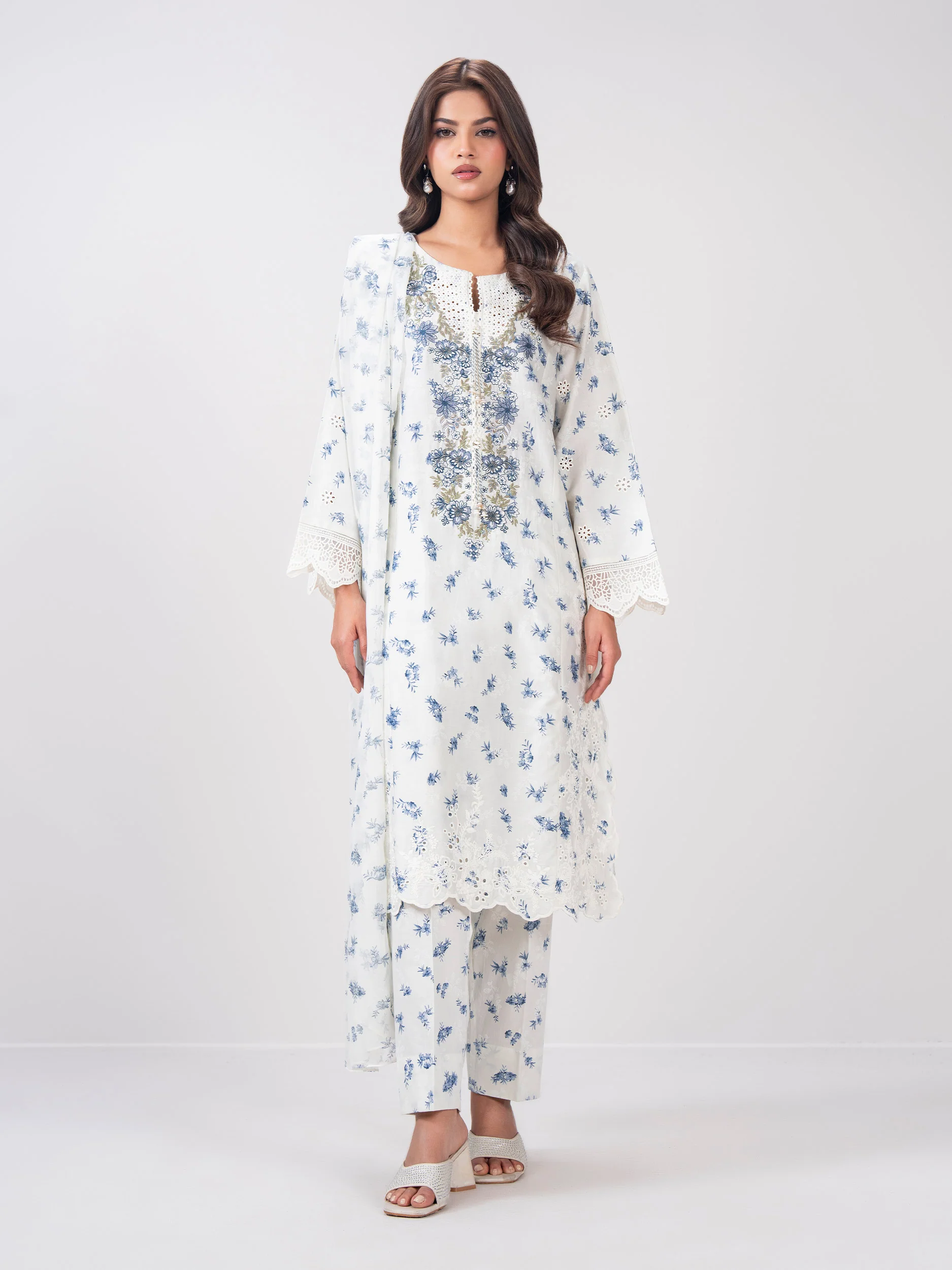 3 Piece Satin Suit- Embroidered (Pret) - Image 3