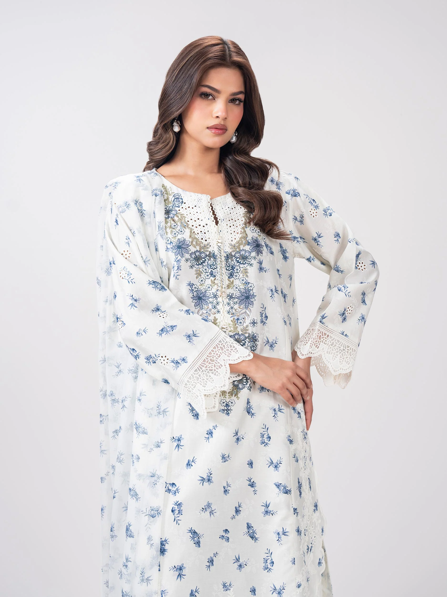 3 Piece Satin Suit- Embroidered (Pret) - Image 4