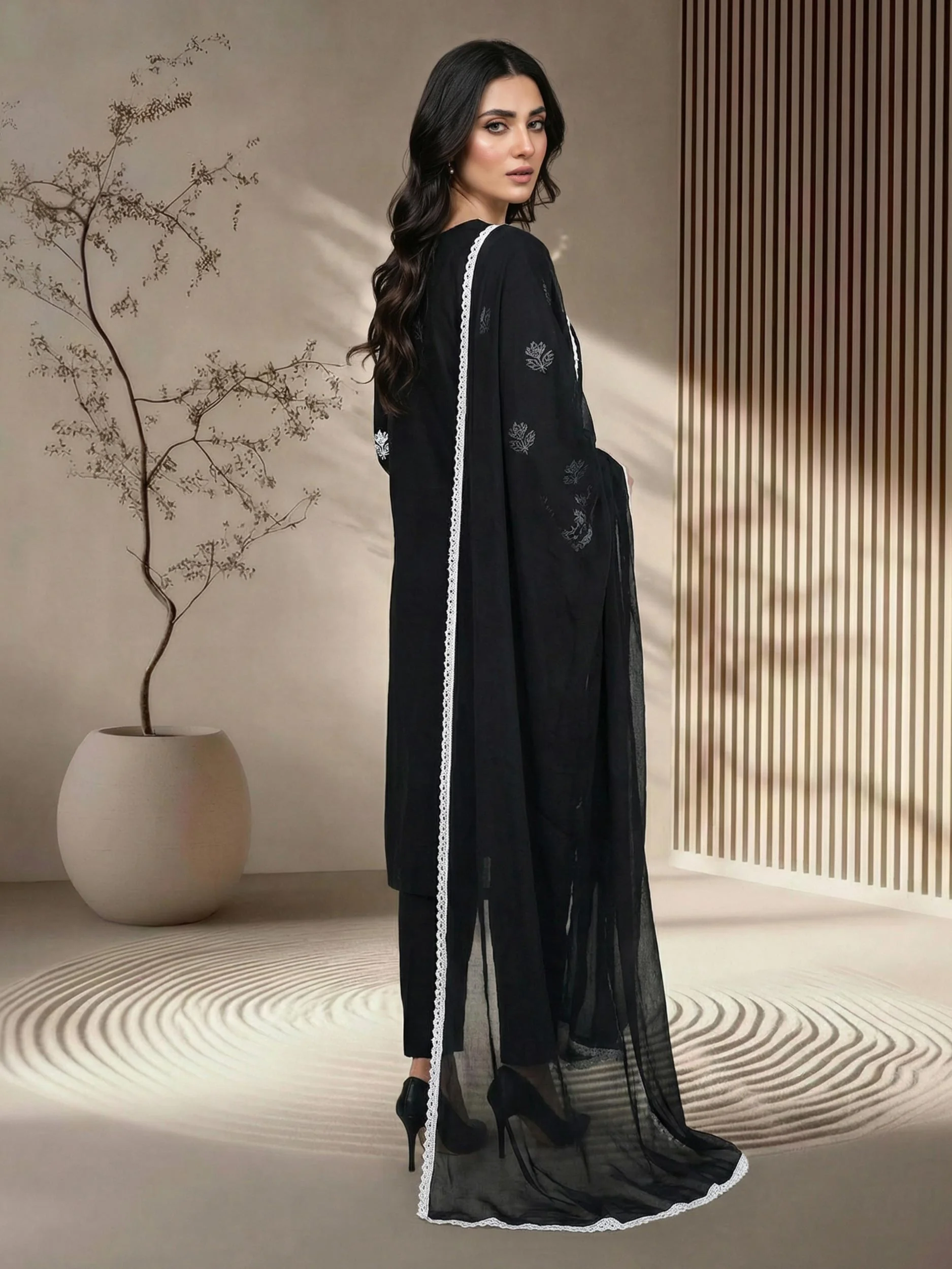 3 Piece Lawn Slub Suit- Embroidered (Pret) - Image 3