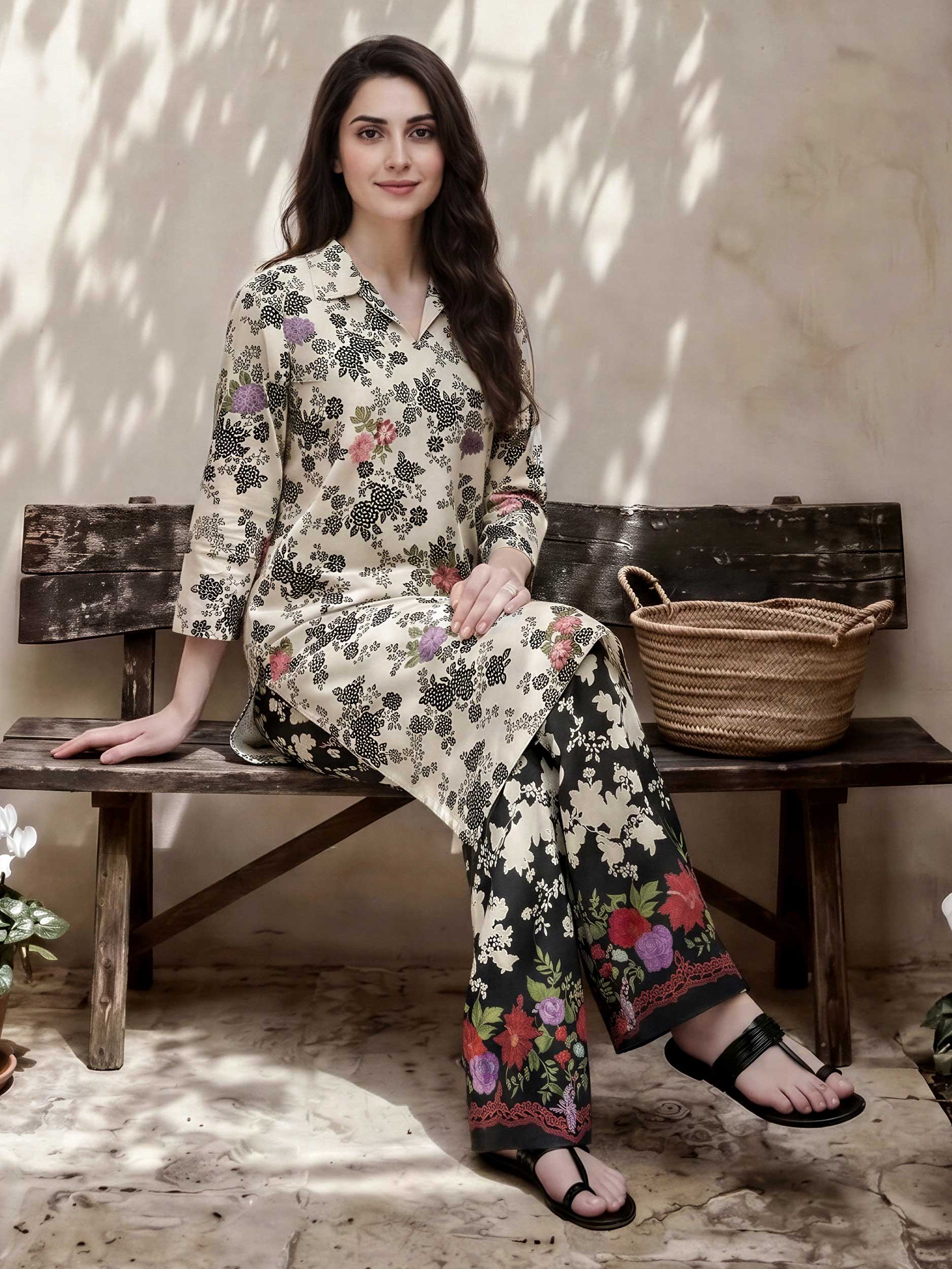 2 Piece Cambric Suit- Embroidered (Pret) - Image 3