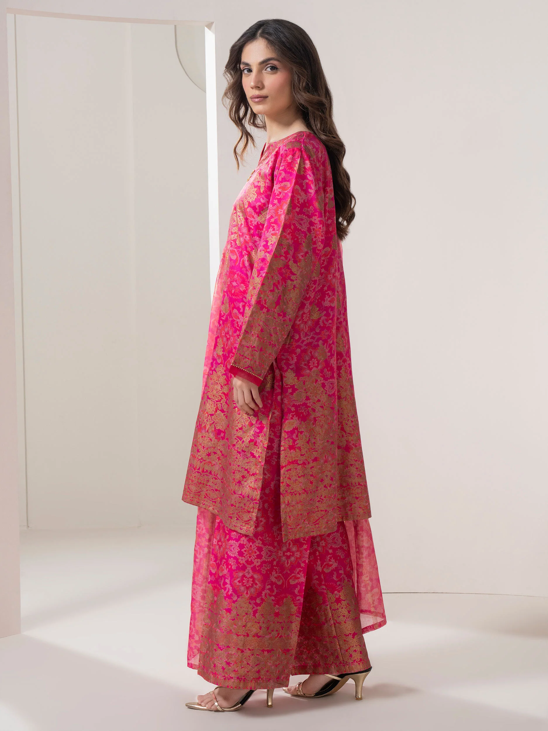 3 Piece Satin Suit-Paste Print (Pret) - Image 3