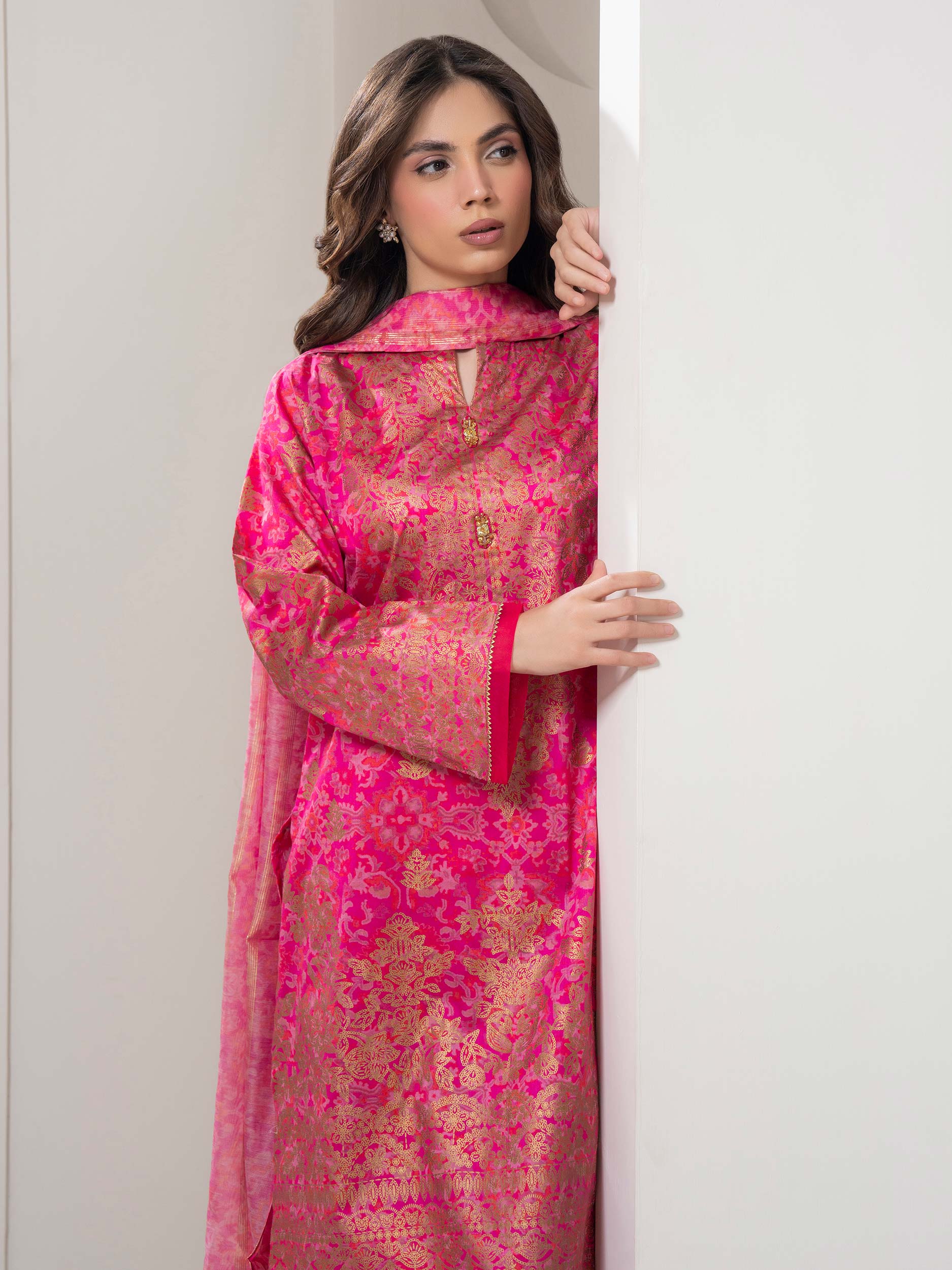 3 Piece Satin Suit-Paste Print (Pret) - Image 4
