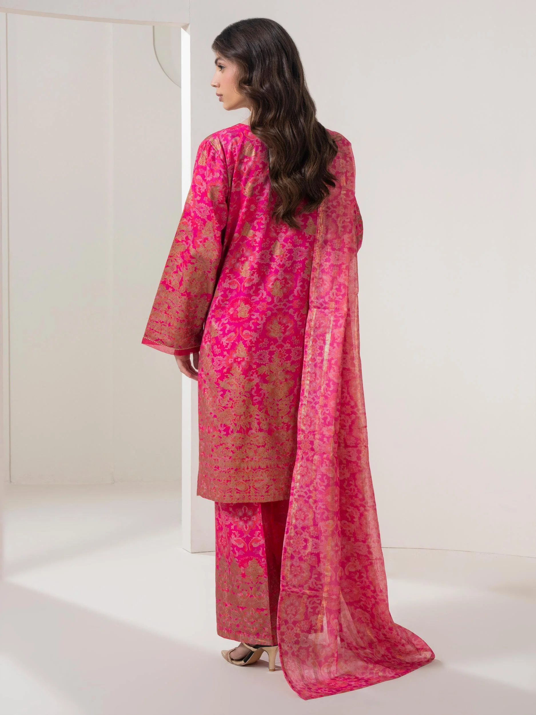 3 Piece Satin Suit-Paste Print (Pret) - Image 5