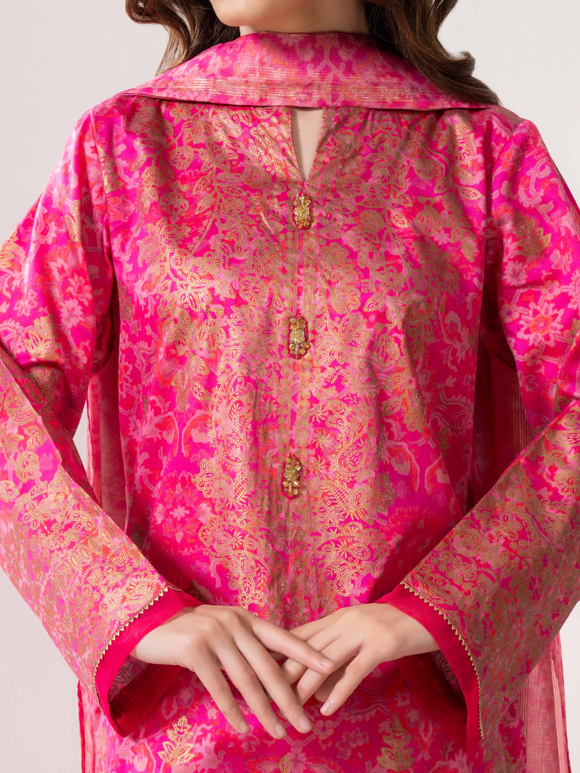 3 Piece Satin Suit-Paste Print (Pret) - Image 6