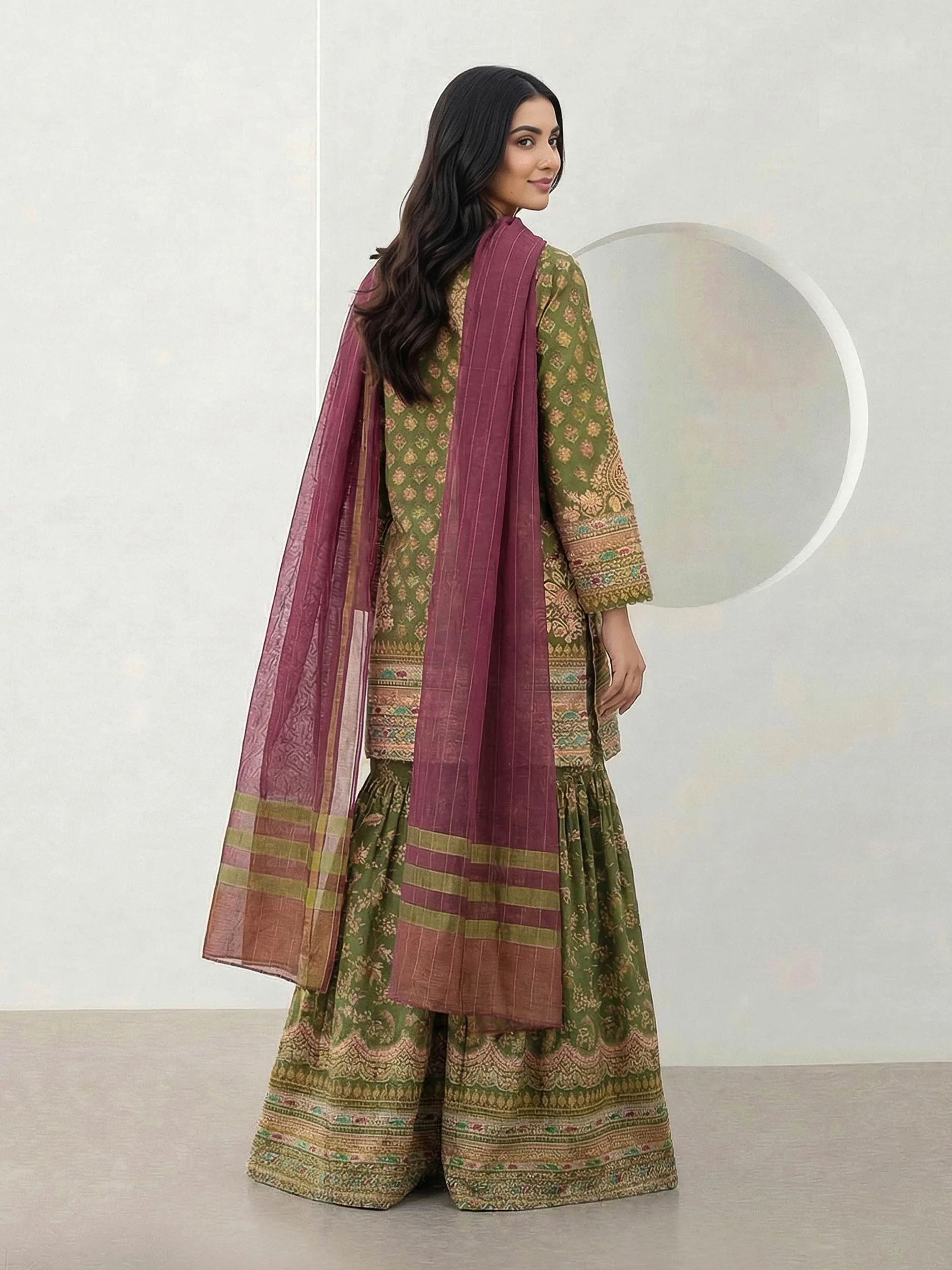 3 Piece Satin Suit- Embroidered (Pret) - Image 3