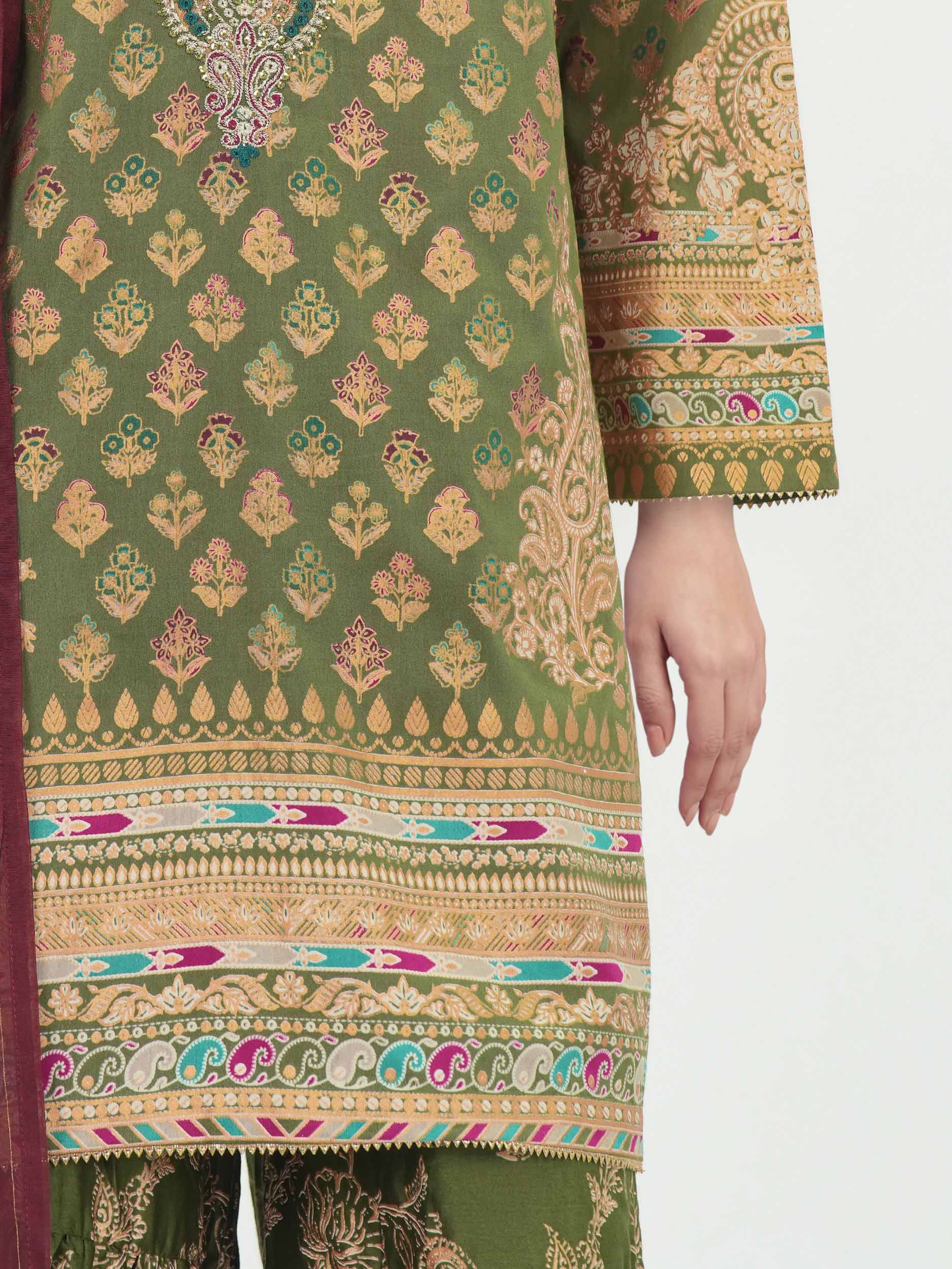 3 Piece Satin Suit- Embroidered (Pret) - Image 5