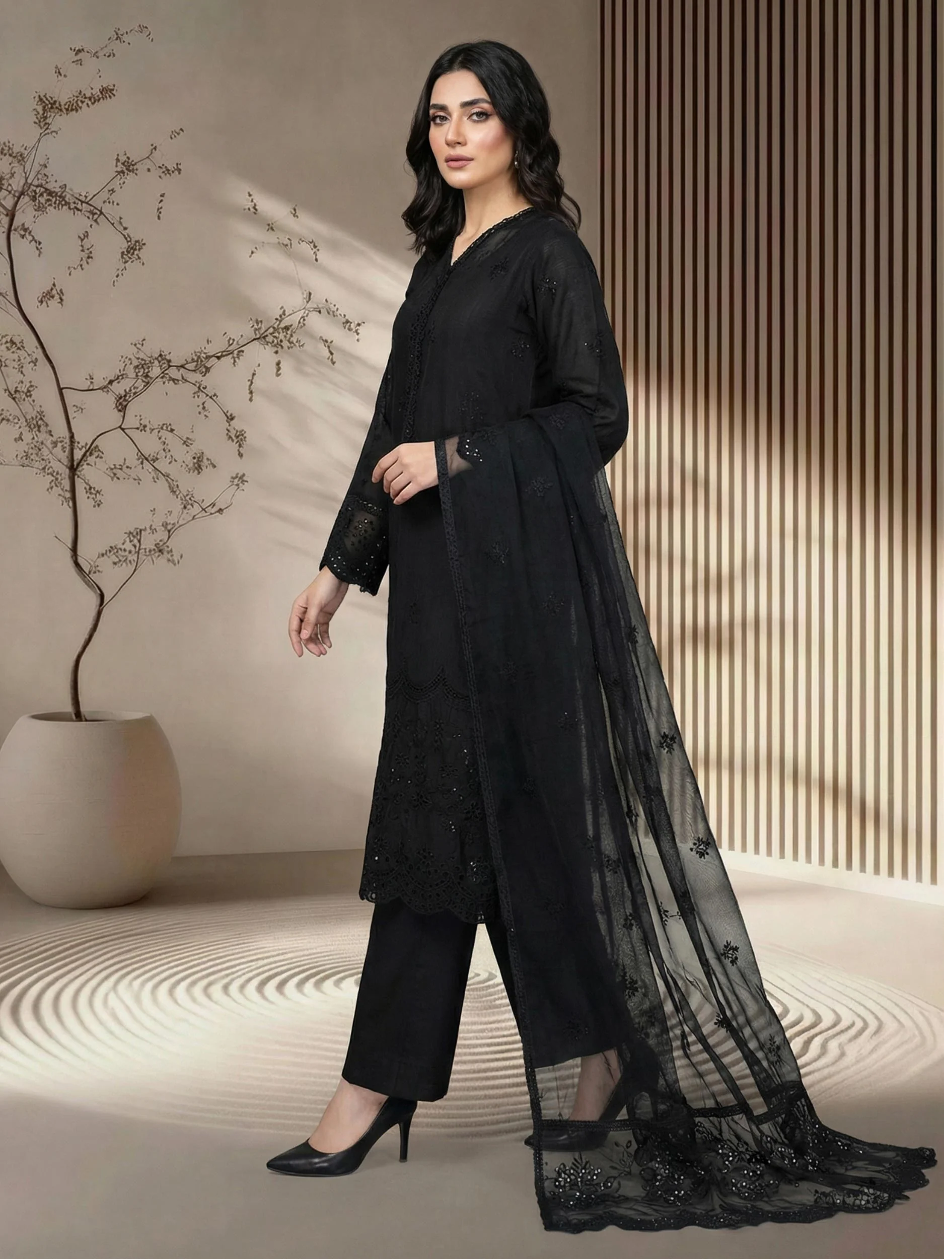 3 Piece Raw Silk Suit- Embroidered (Pret) - Image 3