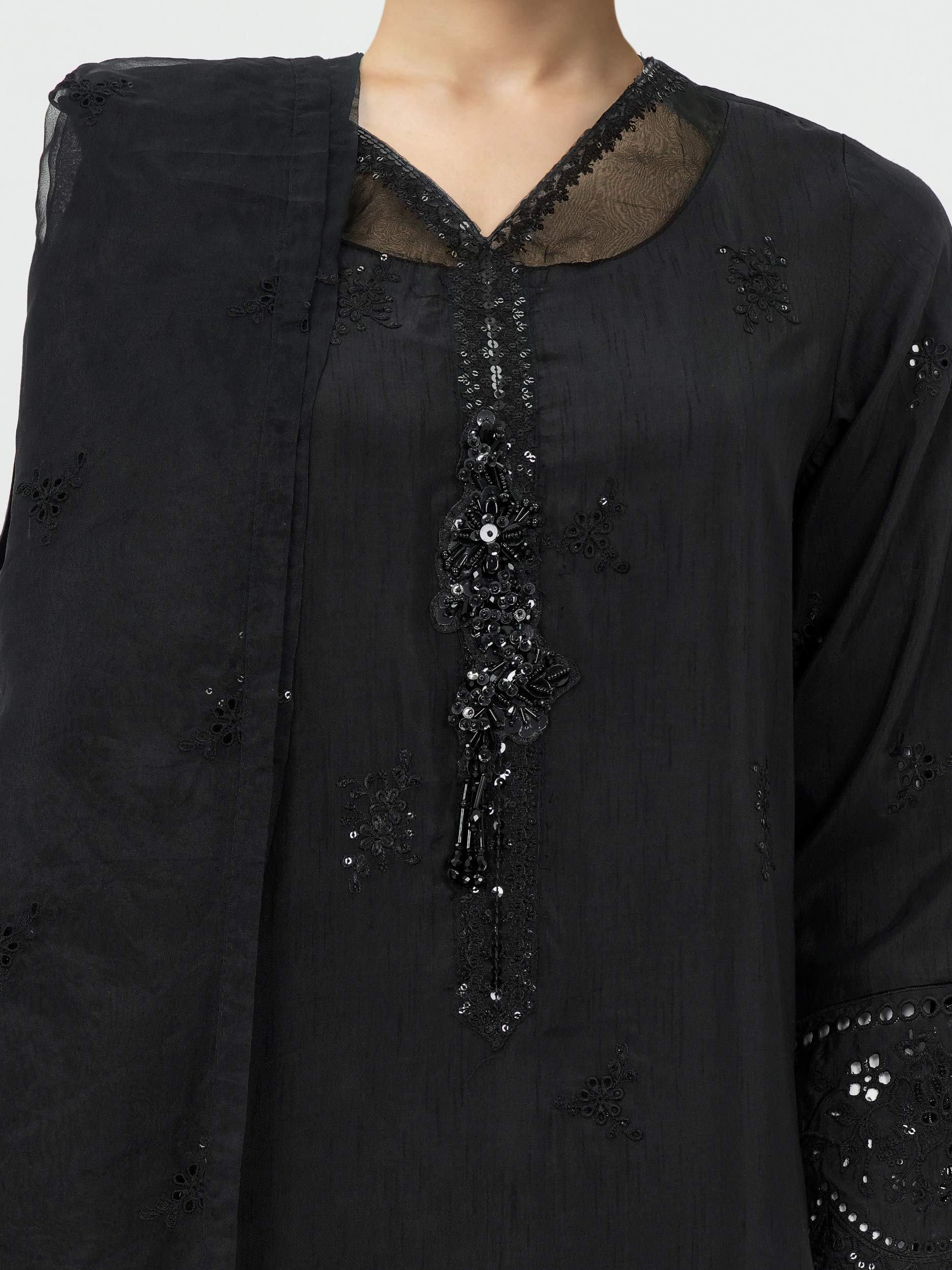 3 Piece Raw Silk Suit- Embroidered (Pret) - Image 4