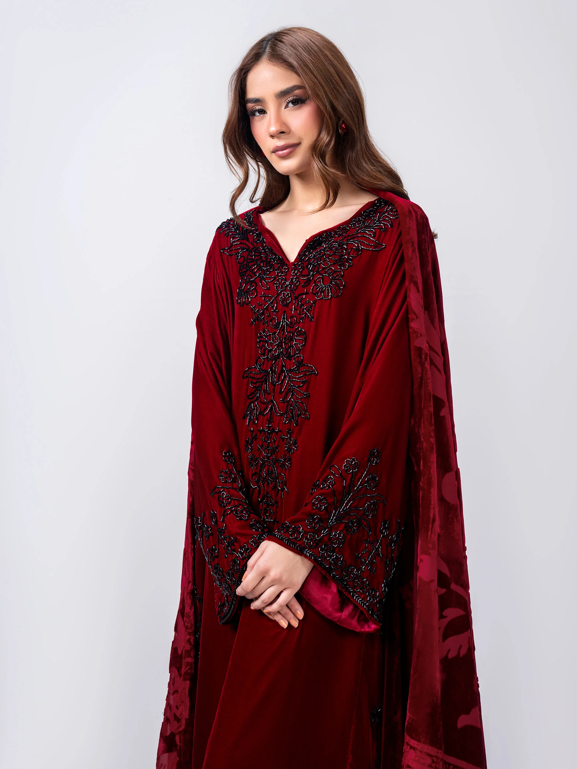 3 Piece Velvet Suit- Embroidered (Pret) - Image 6