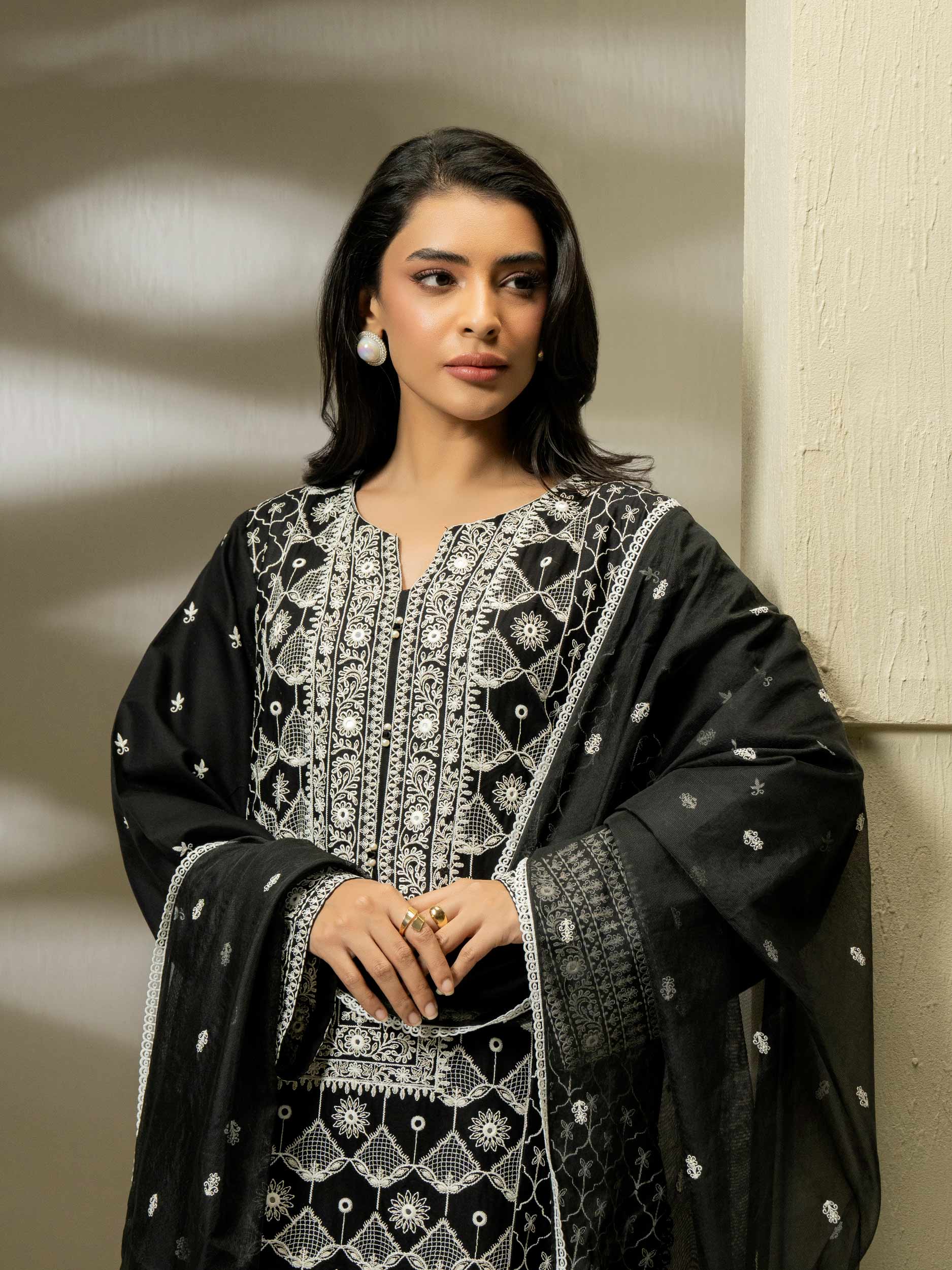 3 Piece Satin Suit-Embroidered (Pret) - Image 2
