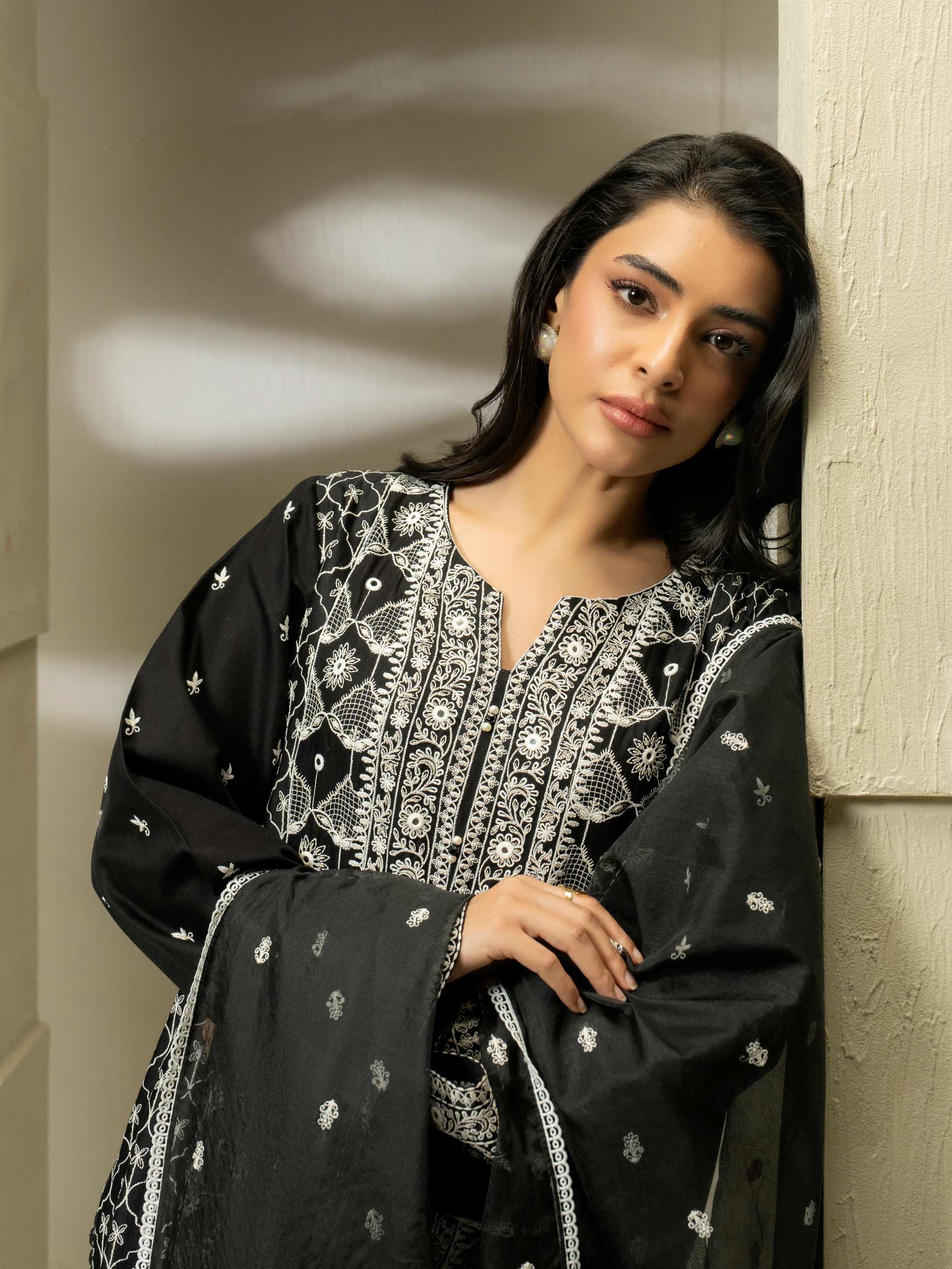 3 Piece Satin Suit-Embroidered (Pret) - Image 4