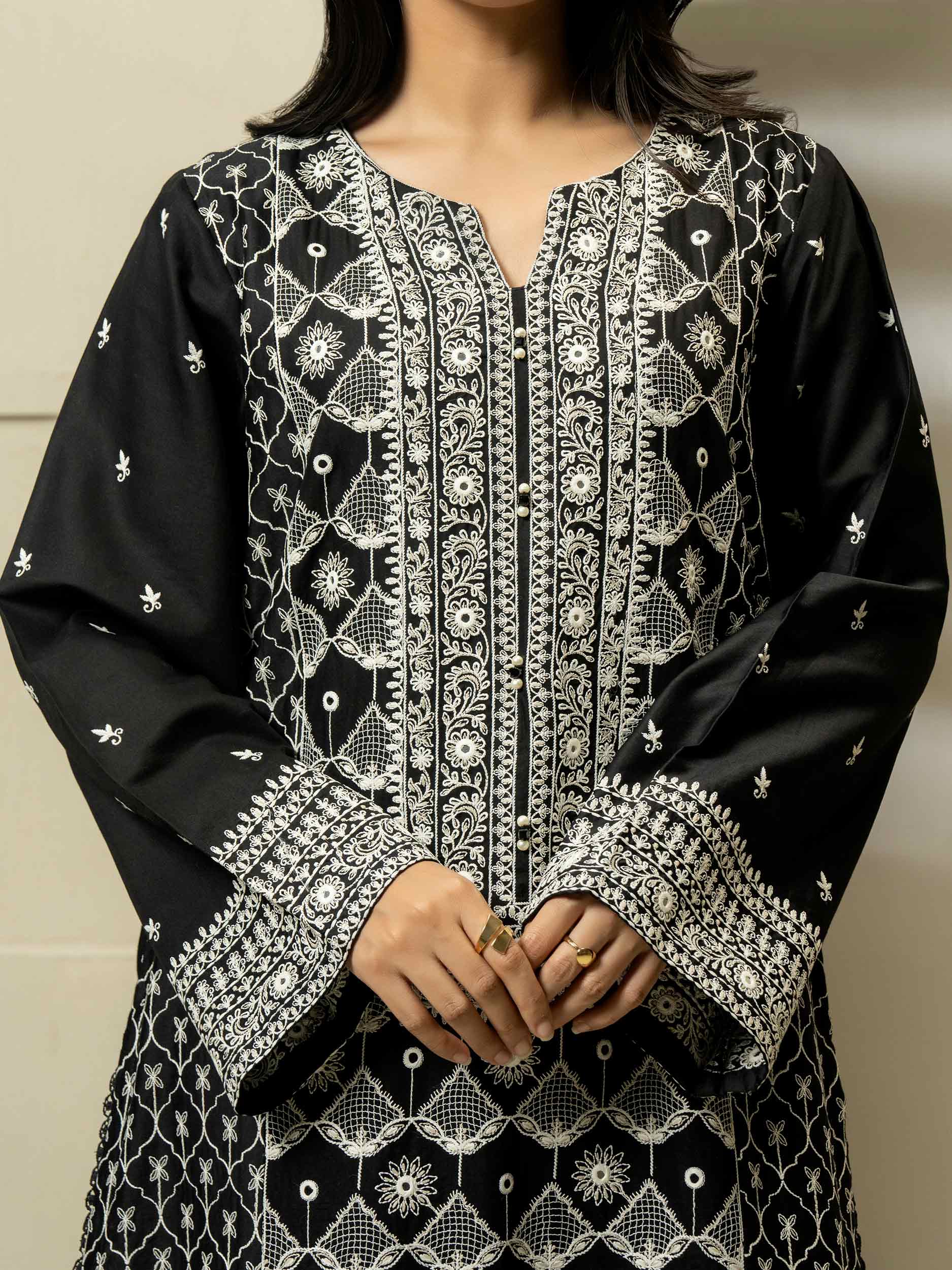 3 Piece Satin Suit-Embroidered (Pret) - Image 6