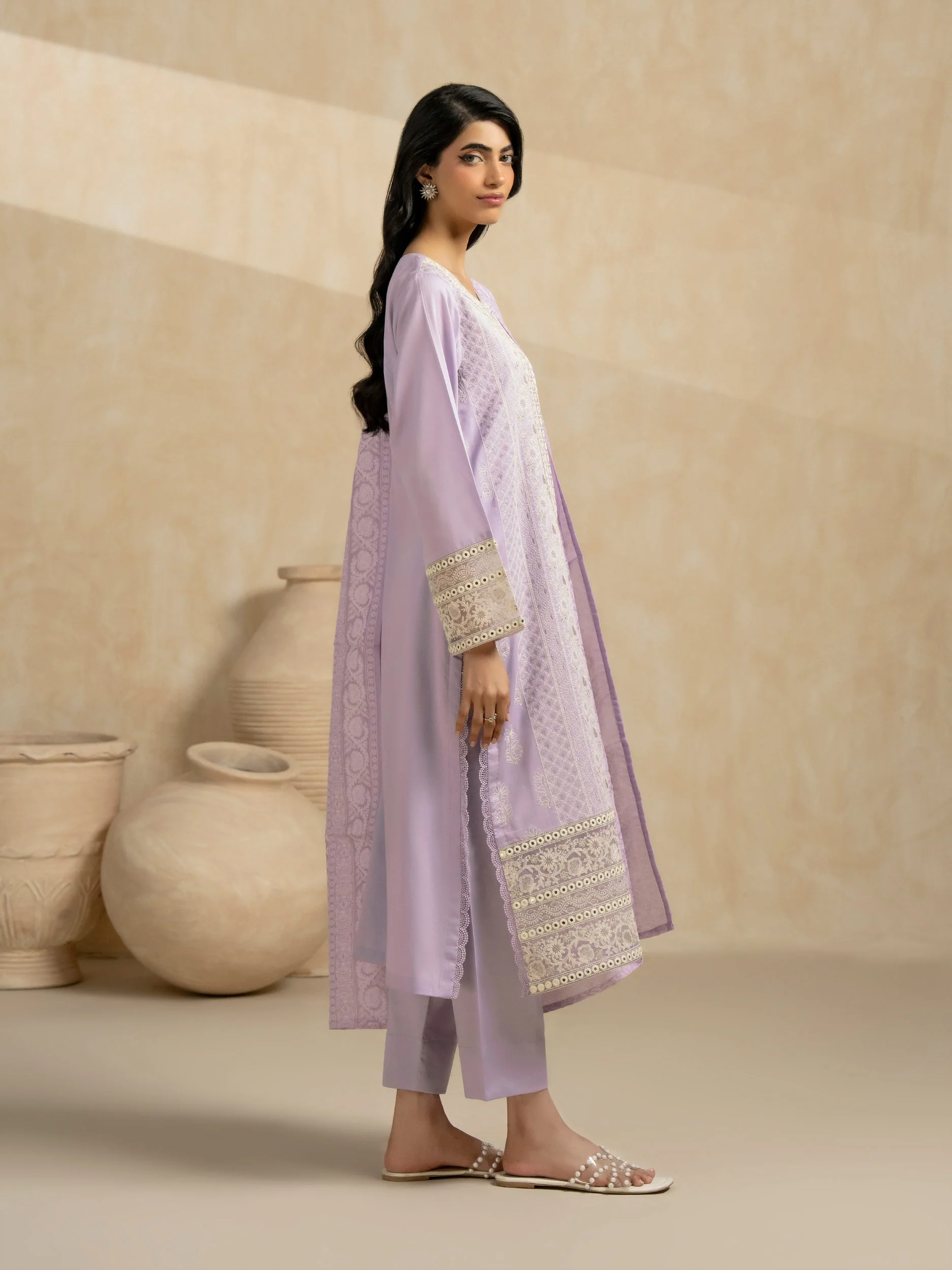 3 Piece Satin Suit-Embroidered (Pret) - Image 4