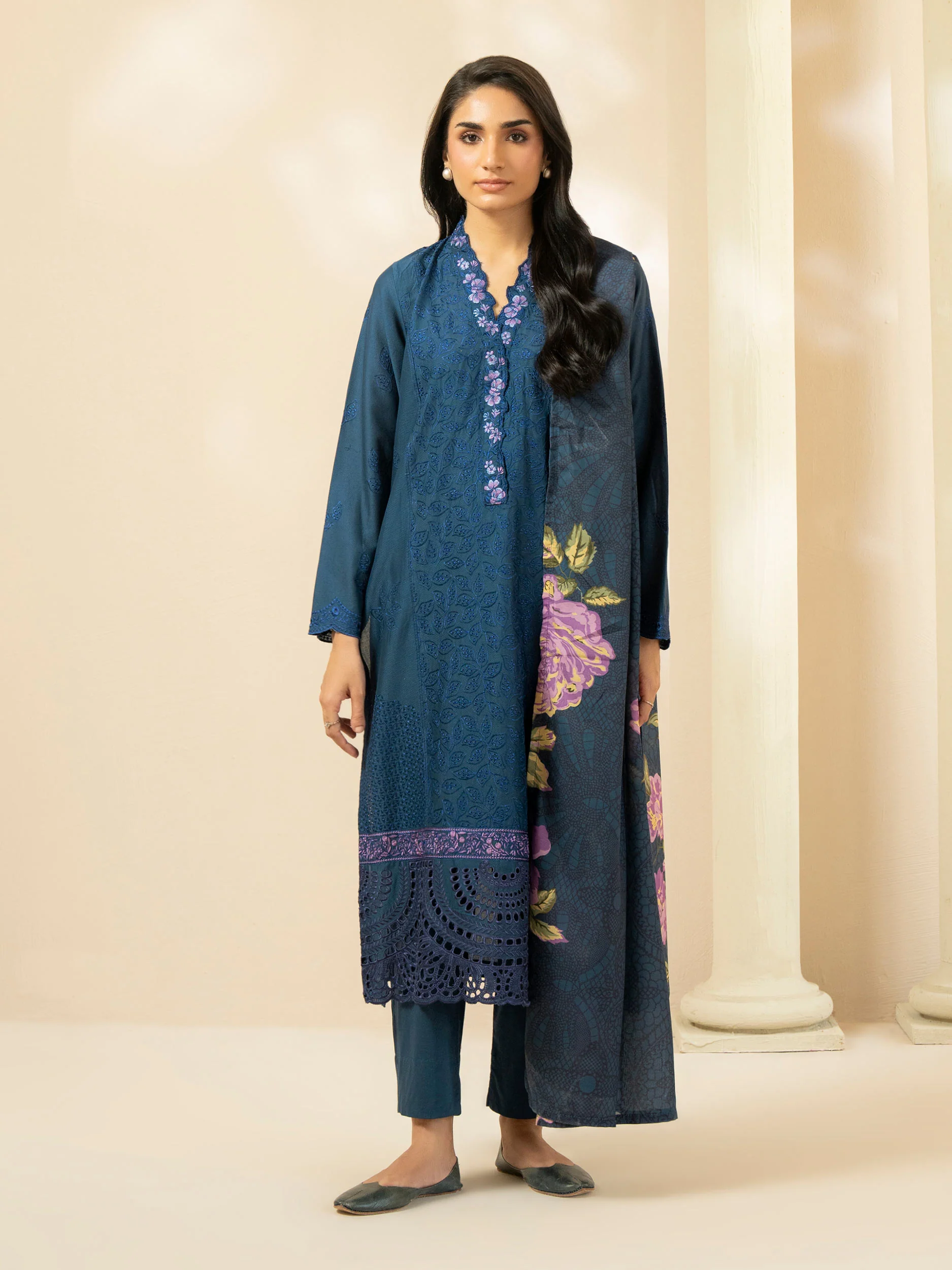 3 Piece Cotton Suit-Embroidered (Pret) - Image 3