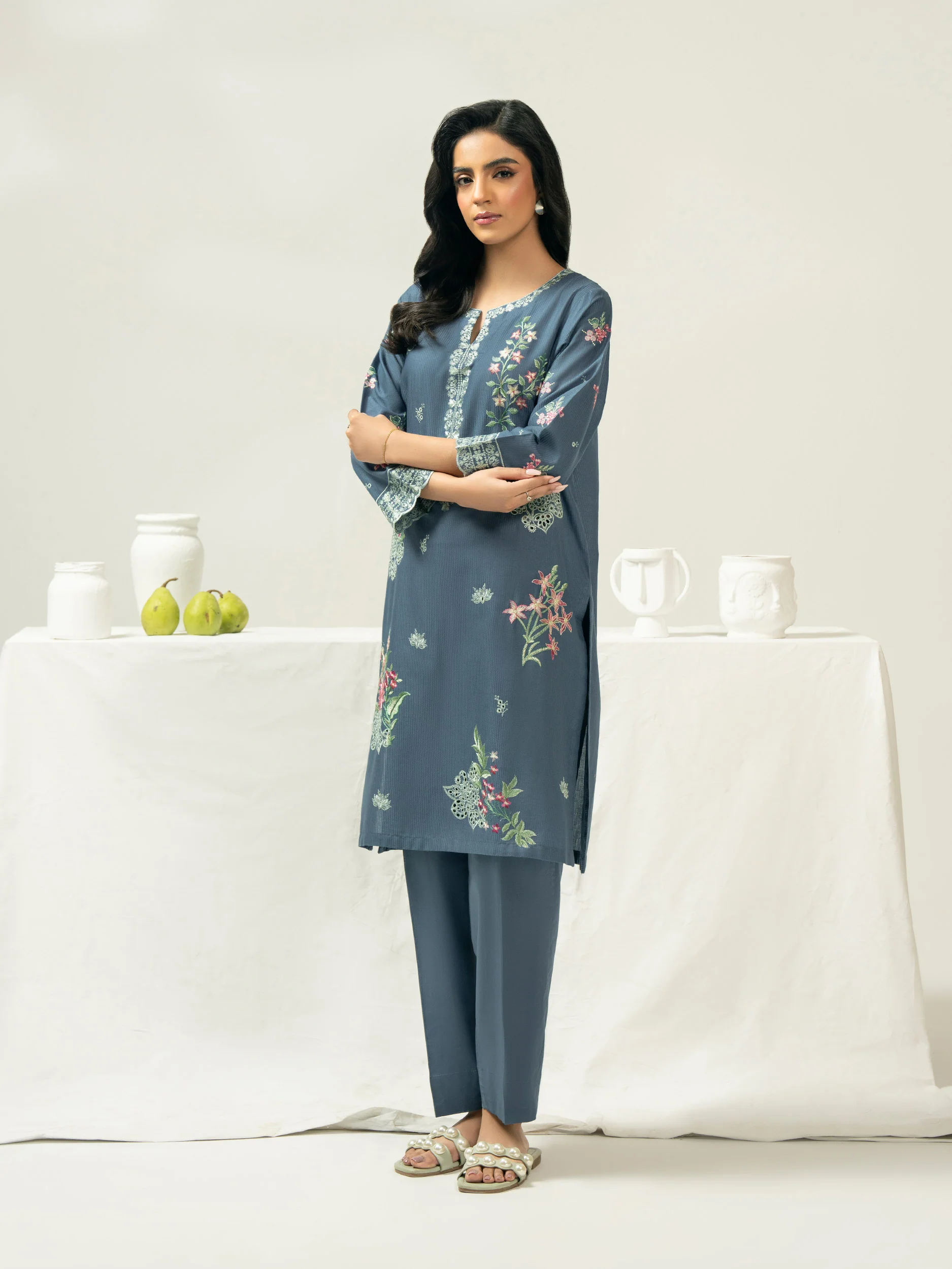 2 Piece Dobby Suit-Embroidered (Pret) - Image 3