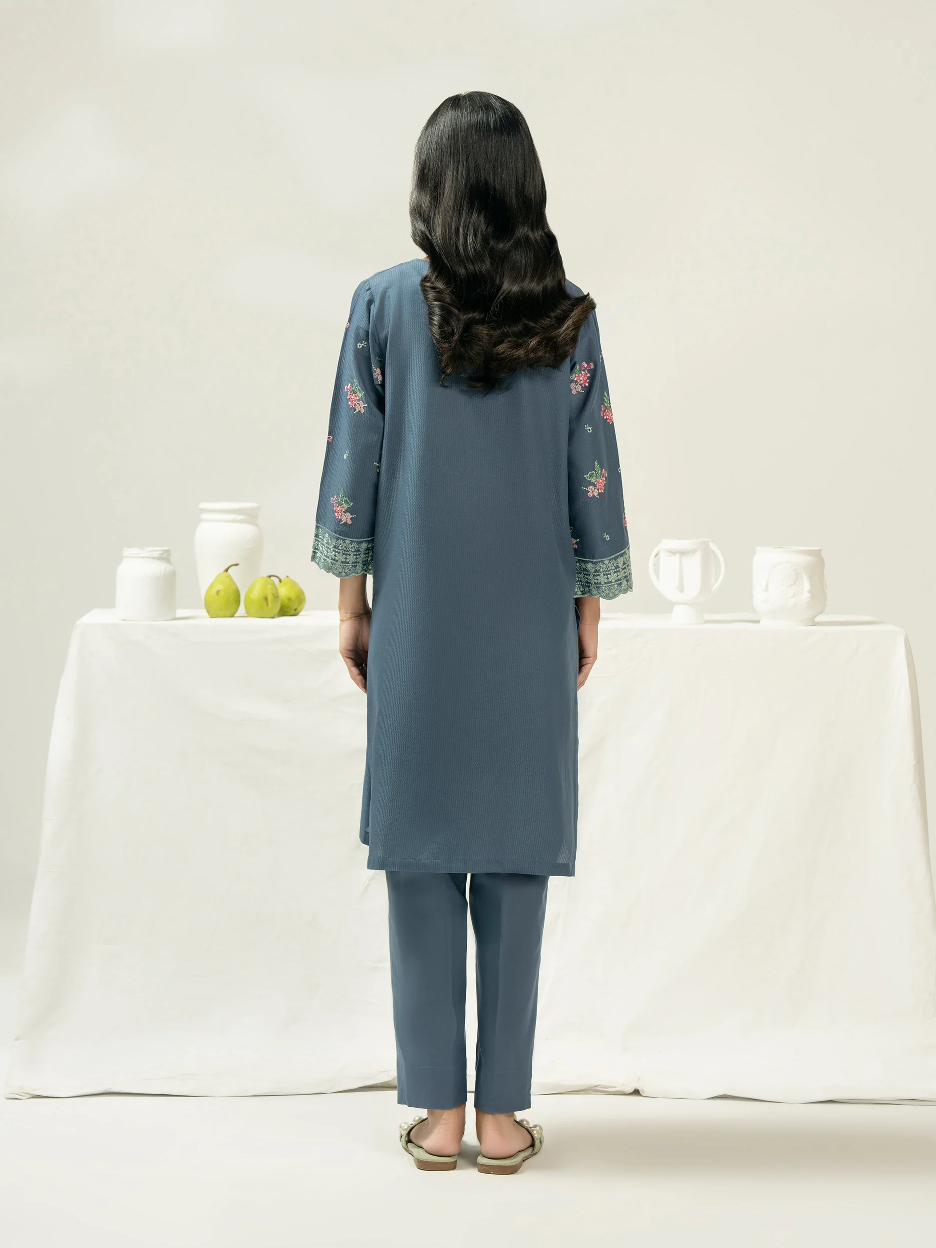 2 Piece Dobby Suit-Embroidered (Pret) - Image 5