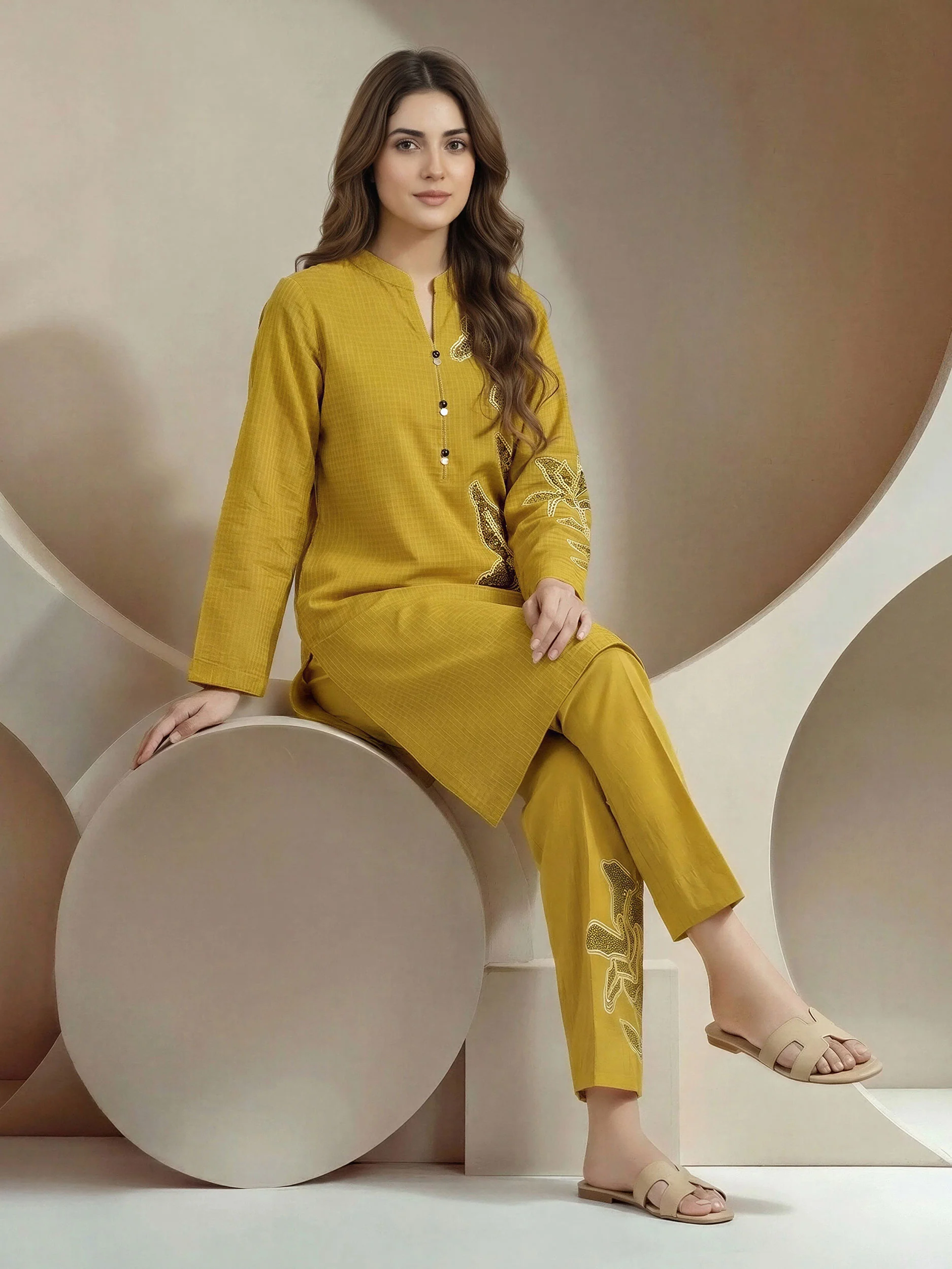2 Piece Lawn Texture Suit- Embroidered (Pret) - Image 2