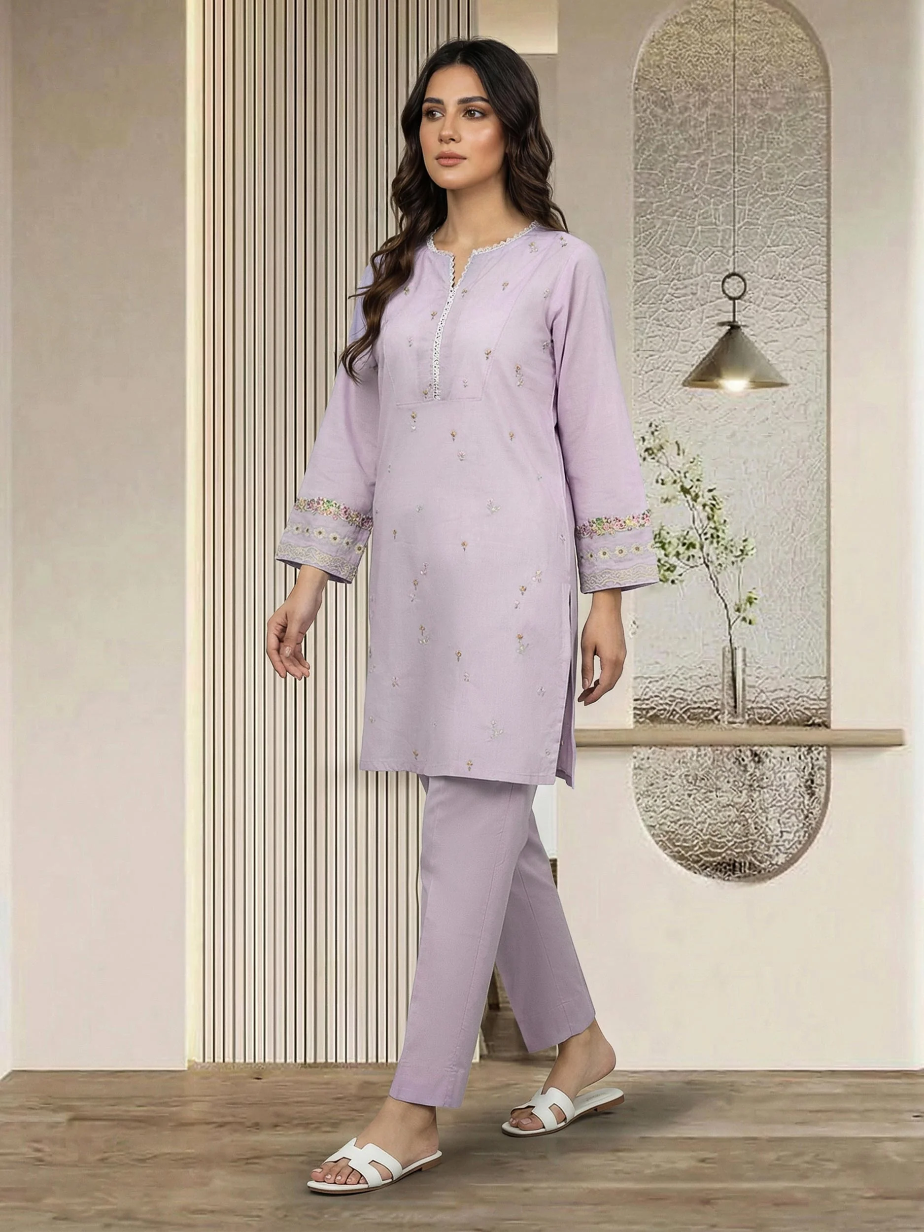 2 Piece Lawn Slub Suit- Embroidered (Pret) - Image 2