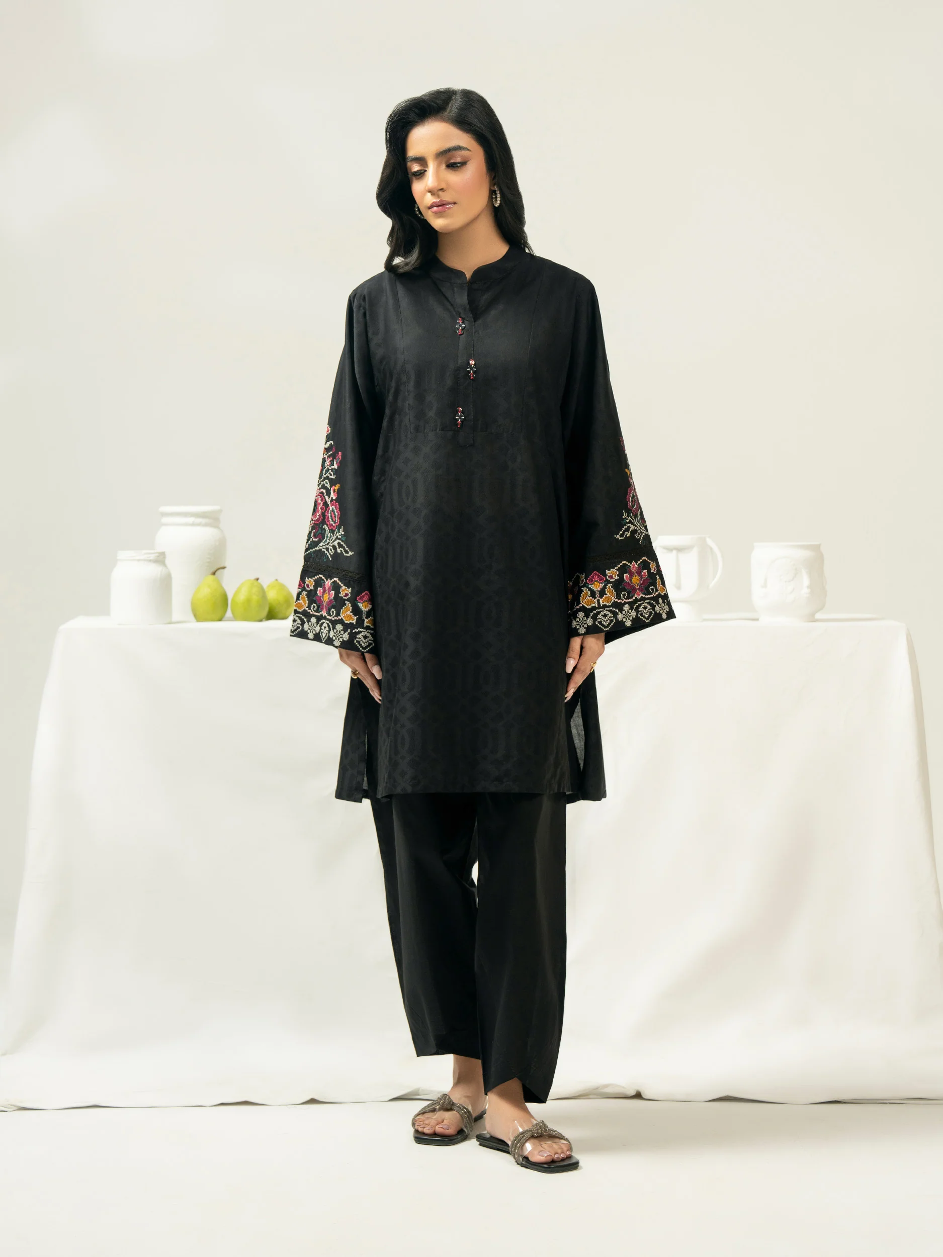2 Piece Jacquard Suit-Embroidered (Pret) - Image 2