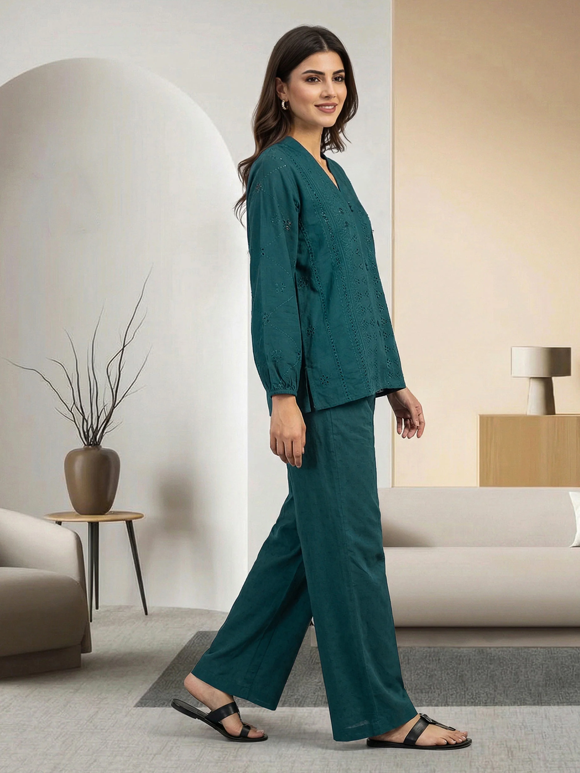 Dobby Co-ord set- Embroidered - Image 2