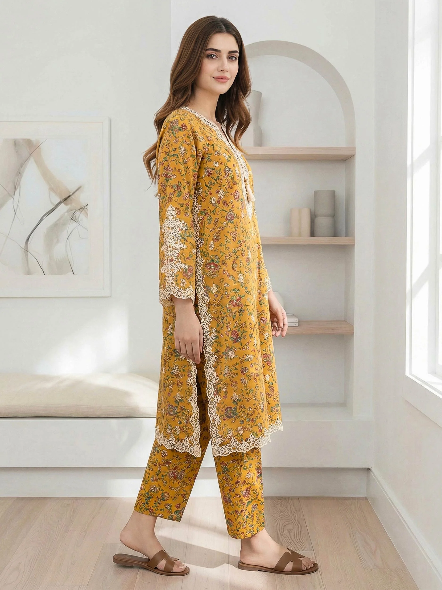 2 Piece Satin Suit- Embroidered (Pret) - Image 2