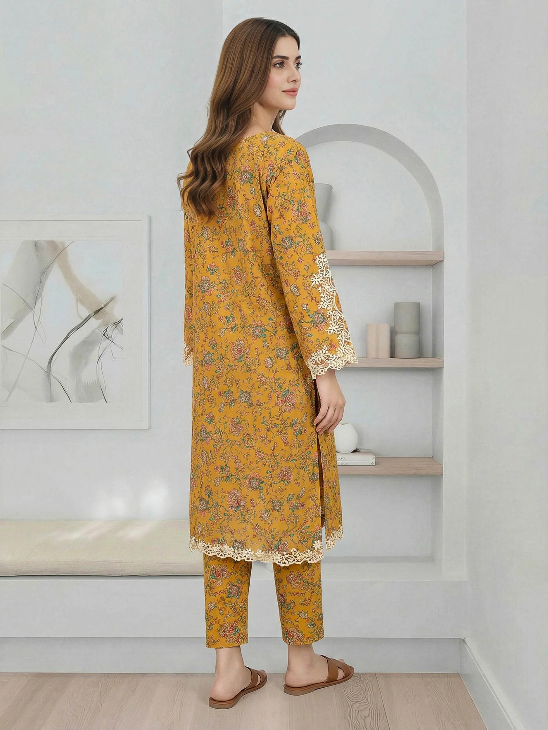 2 Piece Satin Suit- Embroidered (Pret) - Image 3