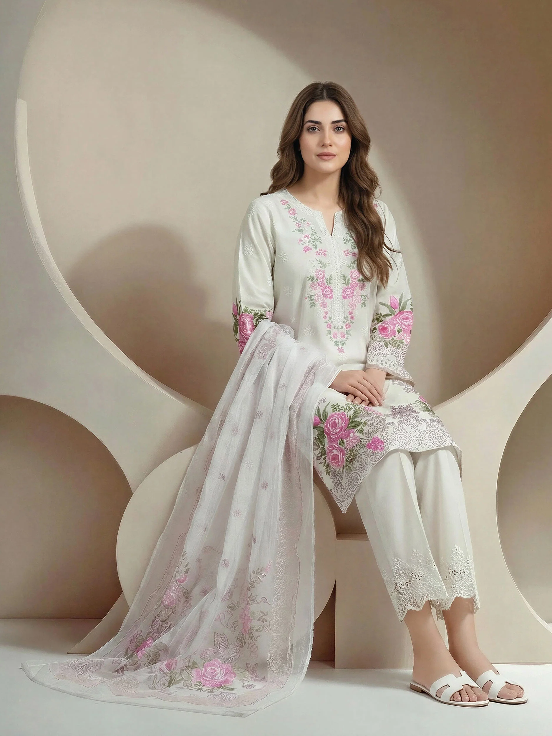 3 Piece Lawn Suit- Embroidered (Pret) - Image 2